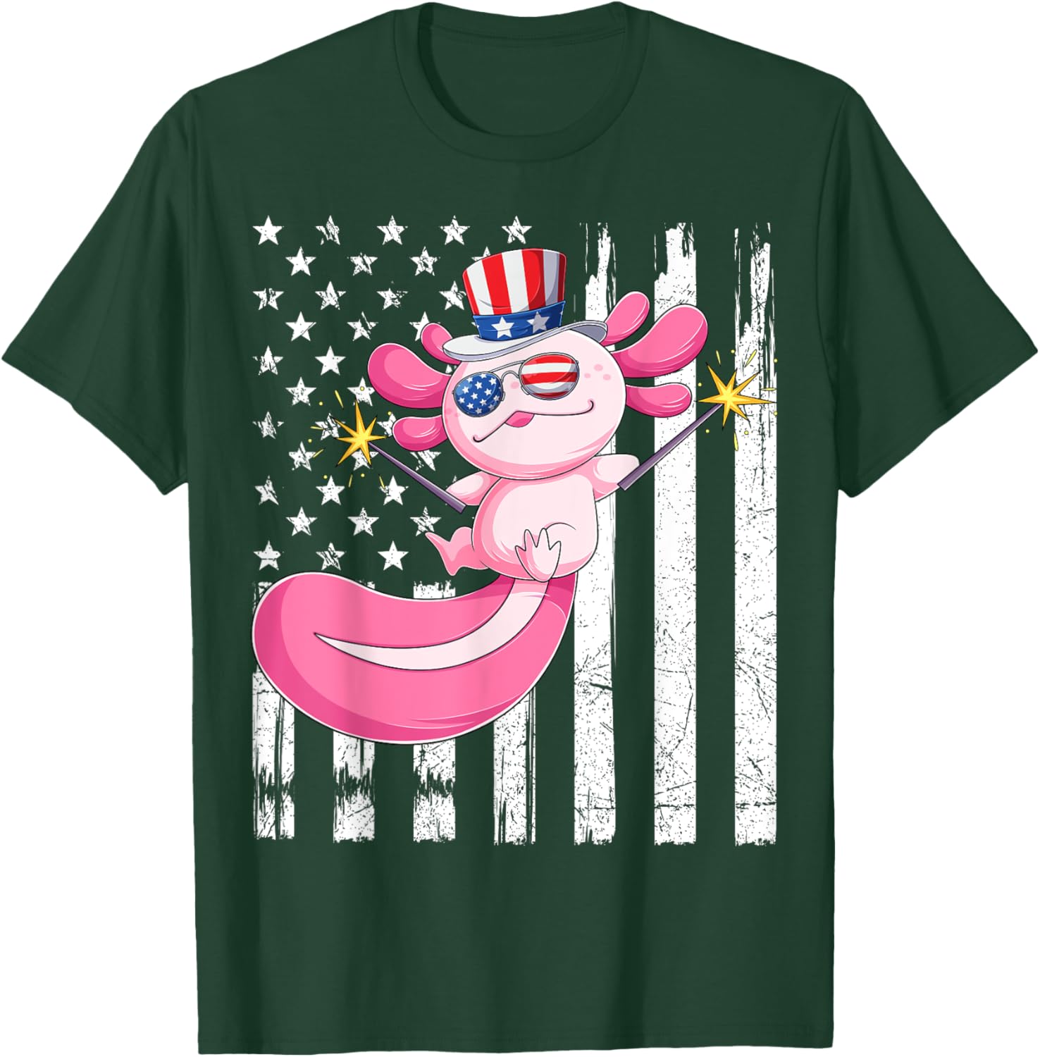 American Axolotl 4th Of July US Flag Patriotic Axolotl USA Women Kids Men T-Shirt - T-Shirt | Forest