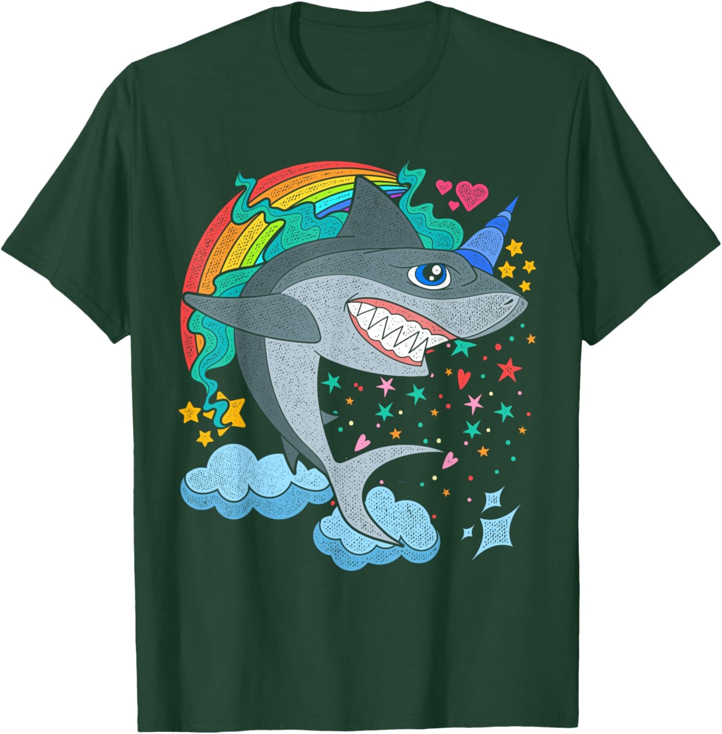Cute Rainbow Fantasy Ocean Animal Sharkicorn Shark Unicorn T-Shirt - T-Shirt | Forest