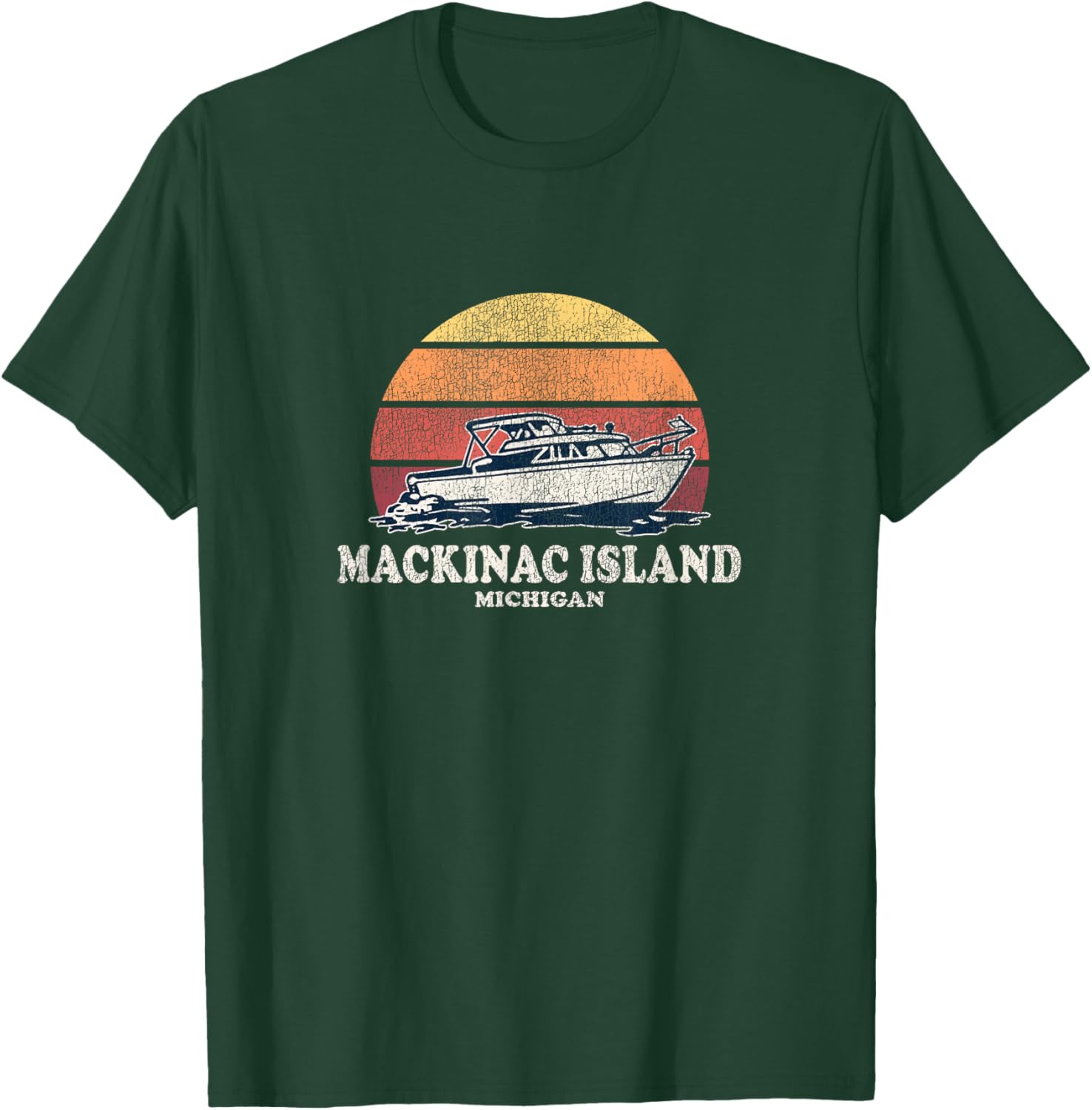 Mackinac Island MI Vintage Boating 70s Retro Boat Design T-Shirt - T-Shirt | Forest