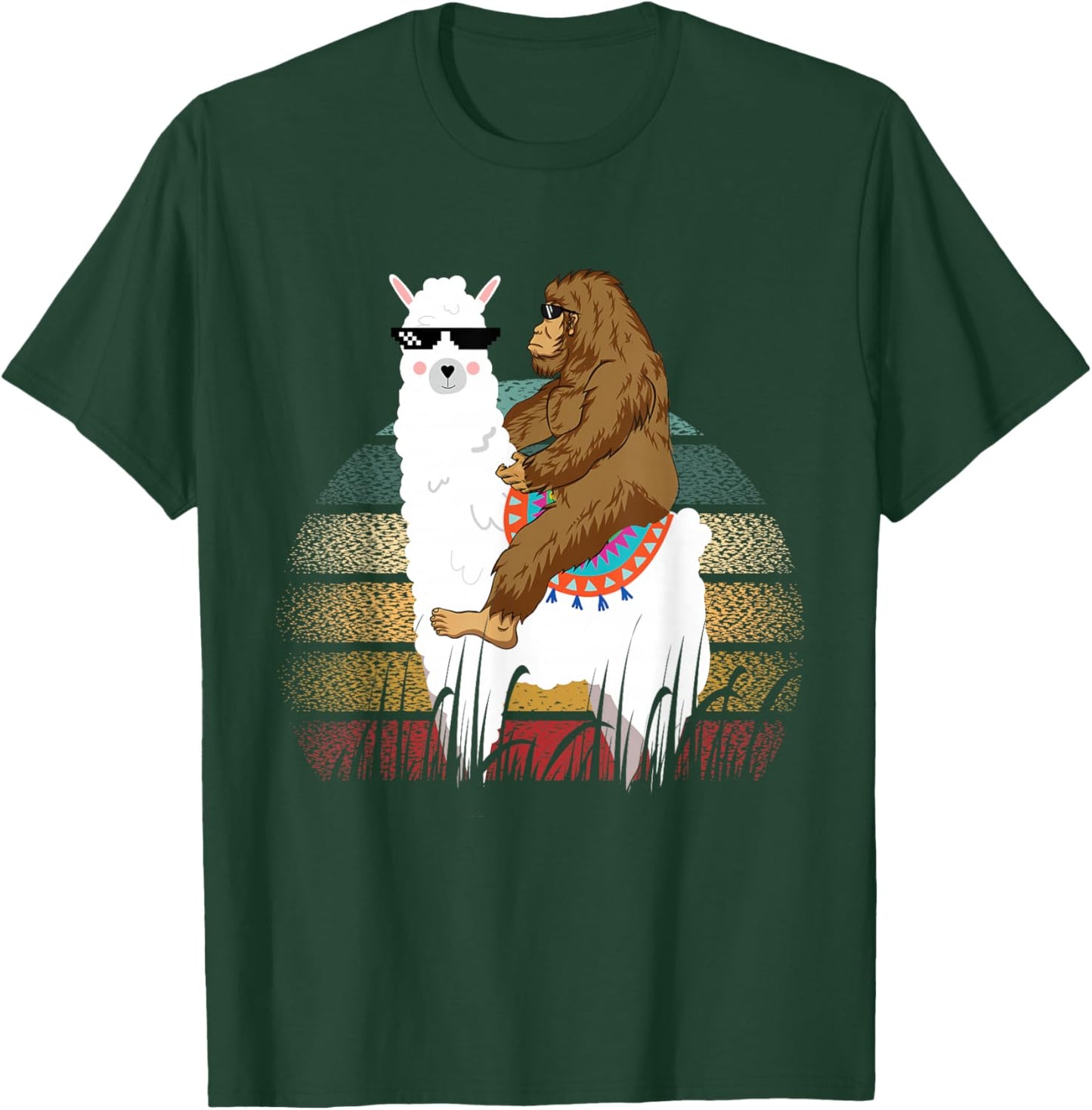Bigfoot Riding Llama Sasquatch Retro T-Shirt - T-Shirt | Forest