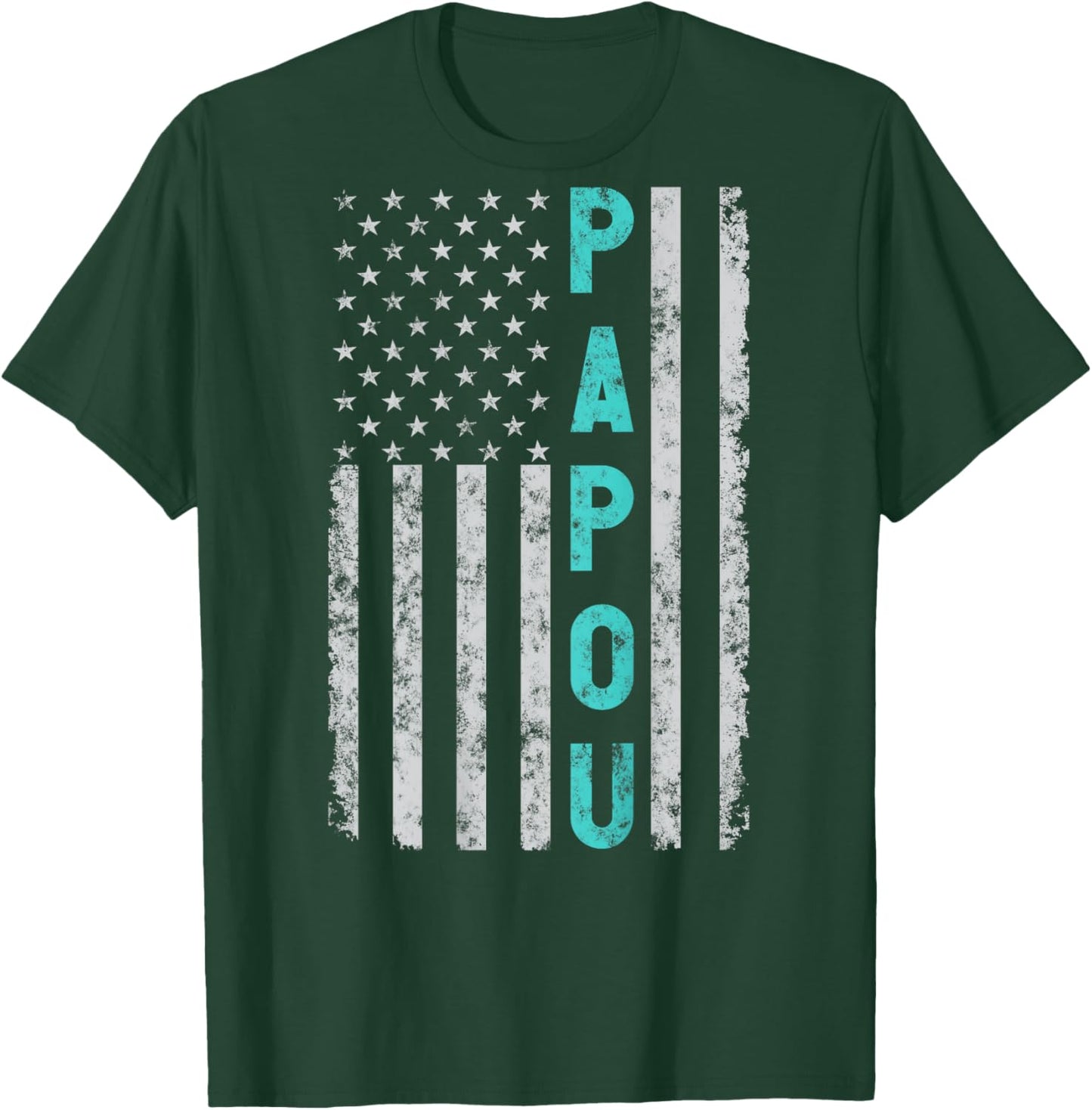 Papou Funny Fathers Day Vintage Patriotic American Flag Women Men T-Shirt - T-Shirt | Forest