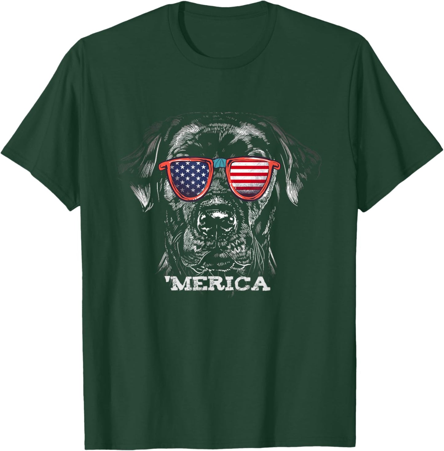 American Black Labrador with USA Flag sunglasses Lab Owner T-Shirt - T-Shirt | Forest