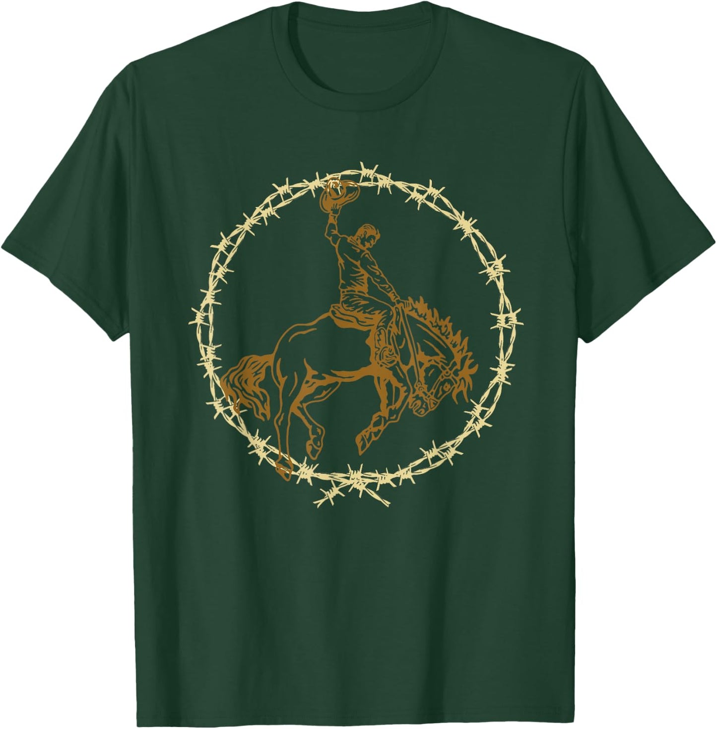 Western Barbed Wire Bronc Cowboy T-Shirt - T-Shirt | Forest