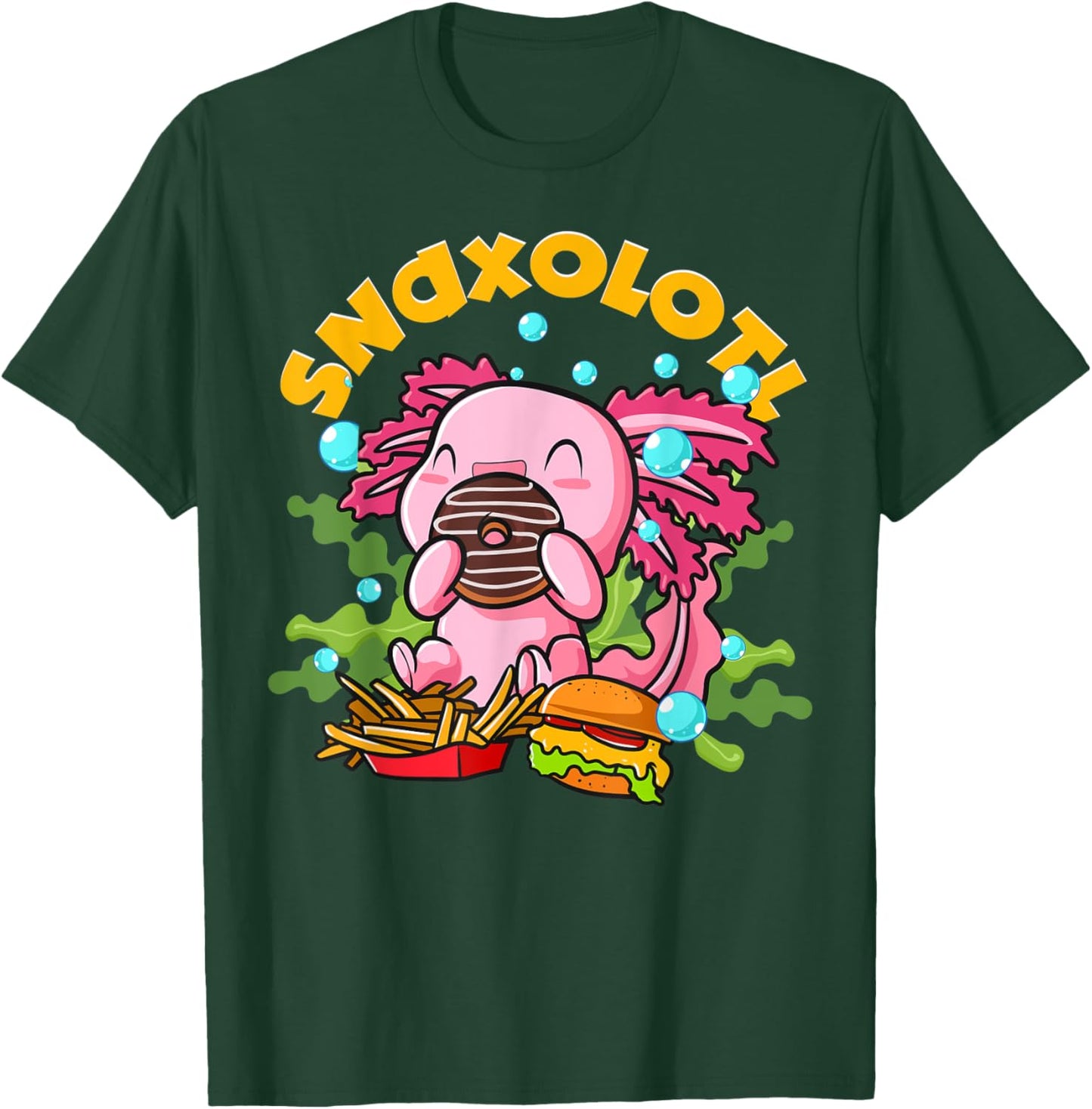 Axolotl Cookie Food Snaxolotl Snackalotl Kawaii Anime Lizard T-Shirt - T-Shirt | Forest