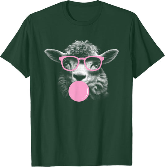Cool Sheep Face Eating Gum And Makes A Bubble Cute Sheep T-Shirt - T-Shirt | Forest