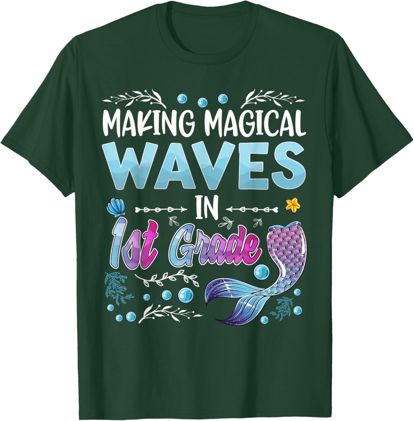 1st Grade Cute Mermaid girls 1st day of back to school kids T-Shirt - T-Shirt | Forest