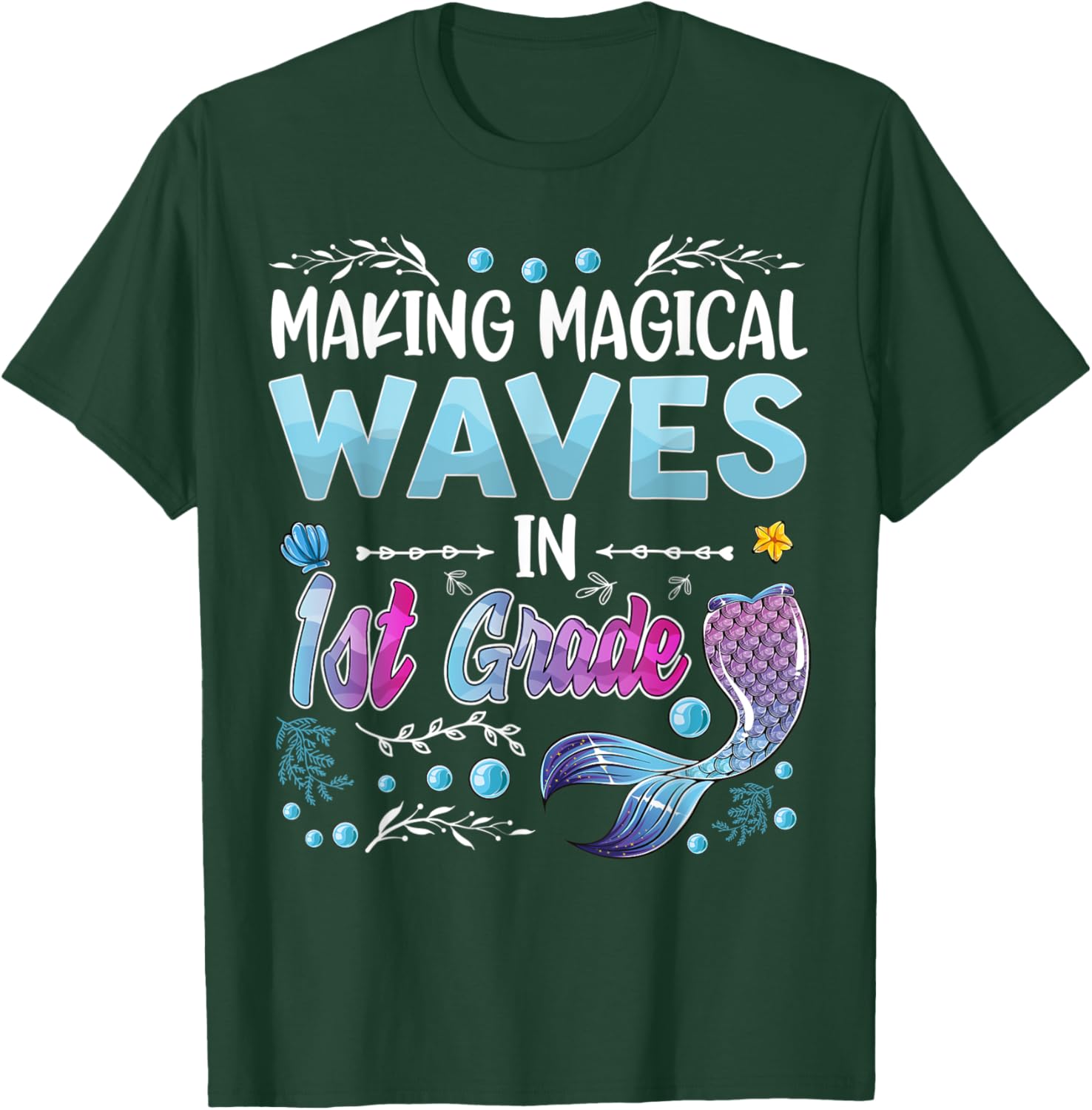 1st Grade Cute Mermaid girls 1st day of back to school kids T-Shirt - T-Shirt | Forest