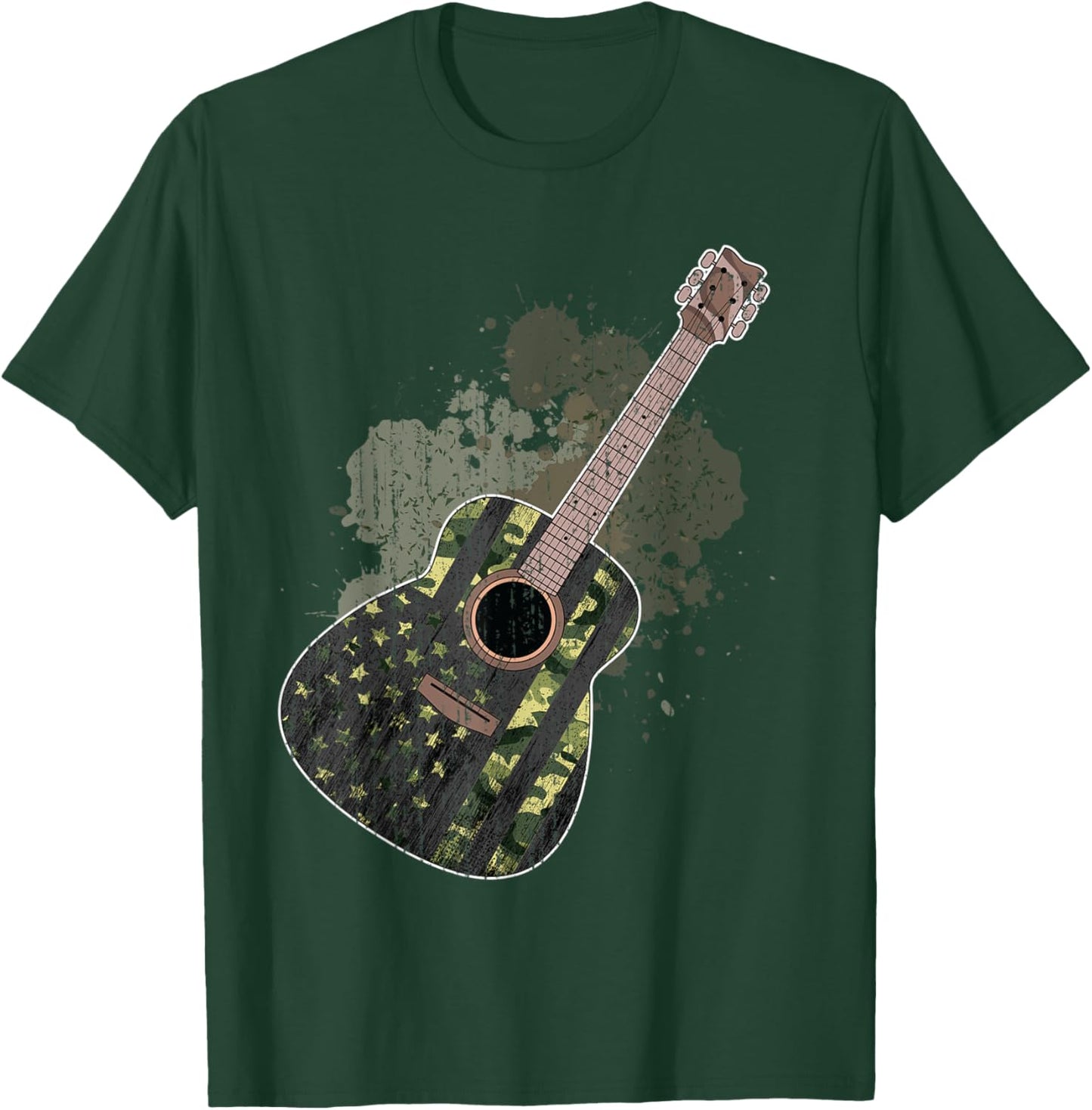 Musical Instrument Guitarist Camouflage US Flag Guitar T-Shirt - T-Shirt | Forest