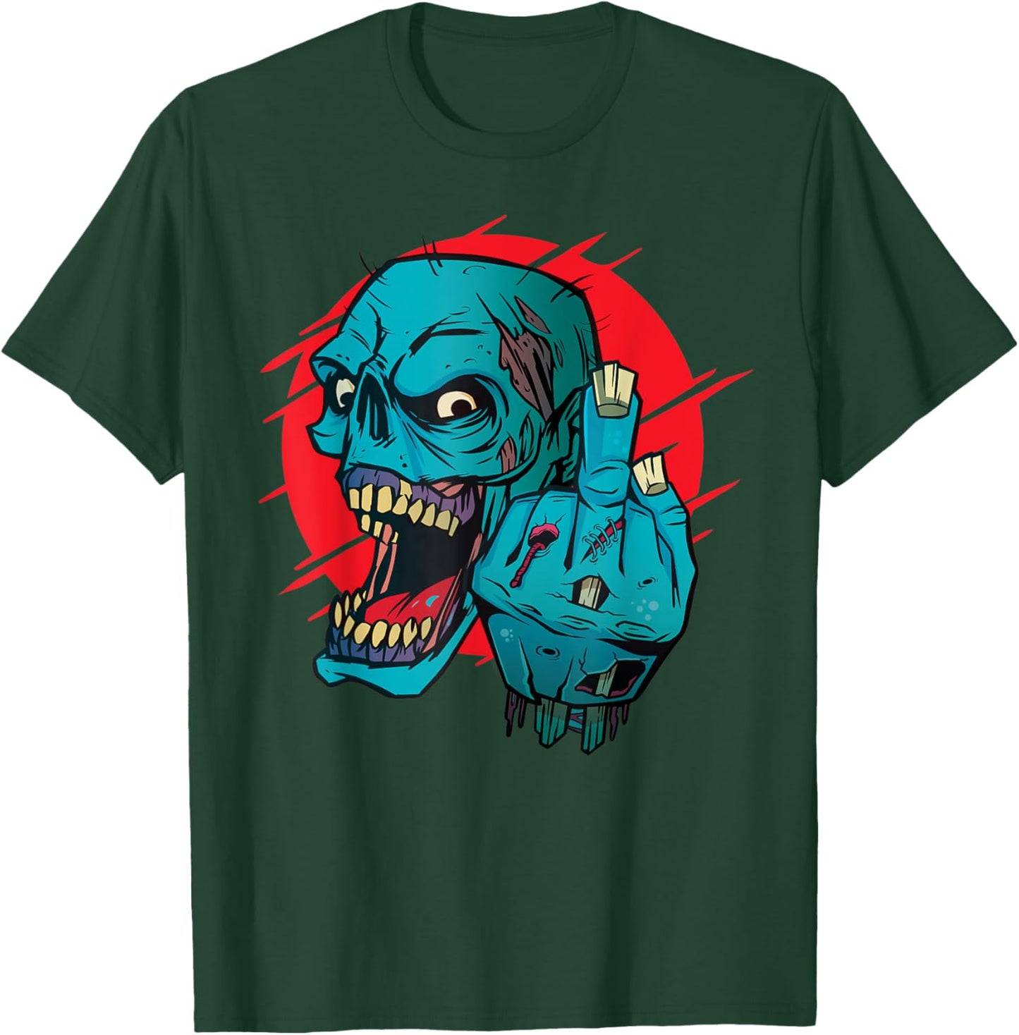 Not-so-subtle F-Off Zombie Flipping the bird Graphic T-Shirt - T-Shirt | Forest