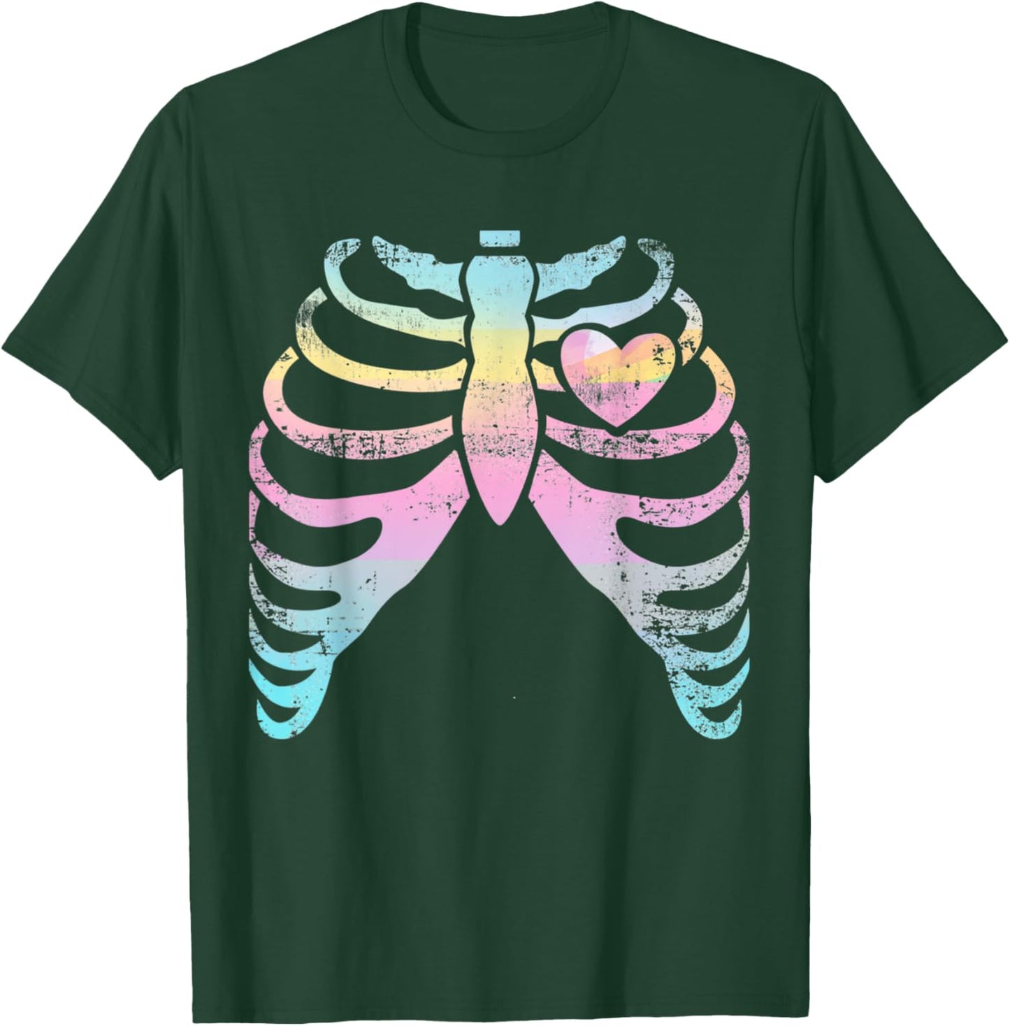 Menhera Kei Kawaii Pastel Goth Aesthetic Rib Cage & Heart T-Shirt - T-Shirt | Forest