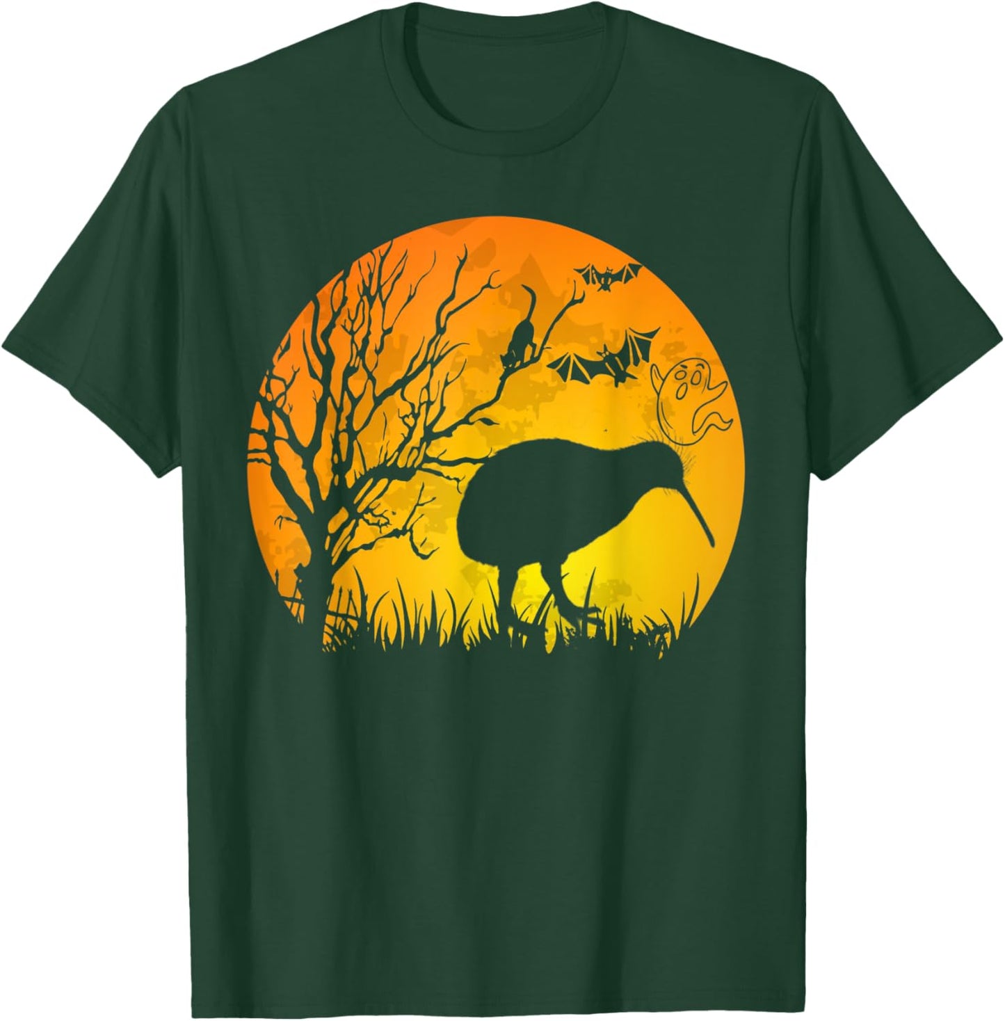 Halloween Kiwi Bird With Moon Bats Cat Halloween Costume T-Shirt - T-Shirt | Forest