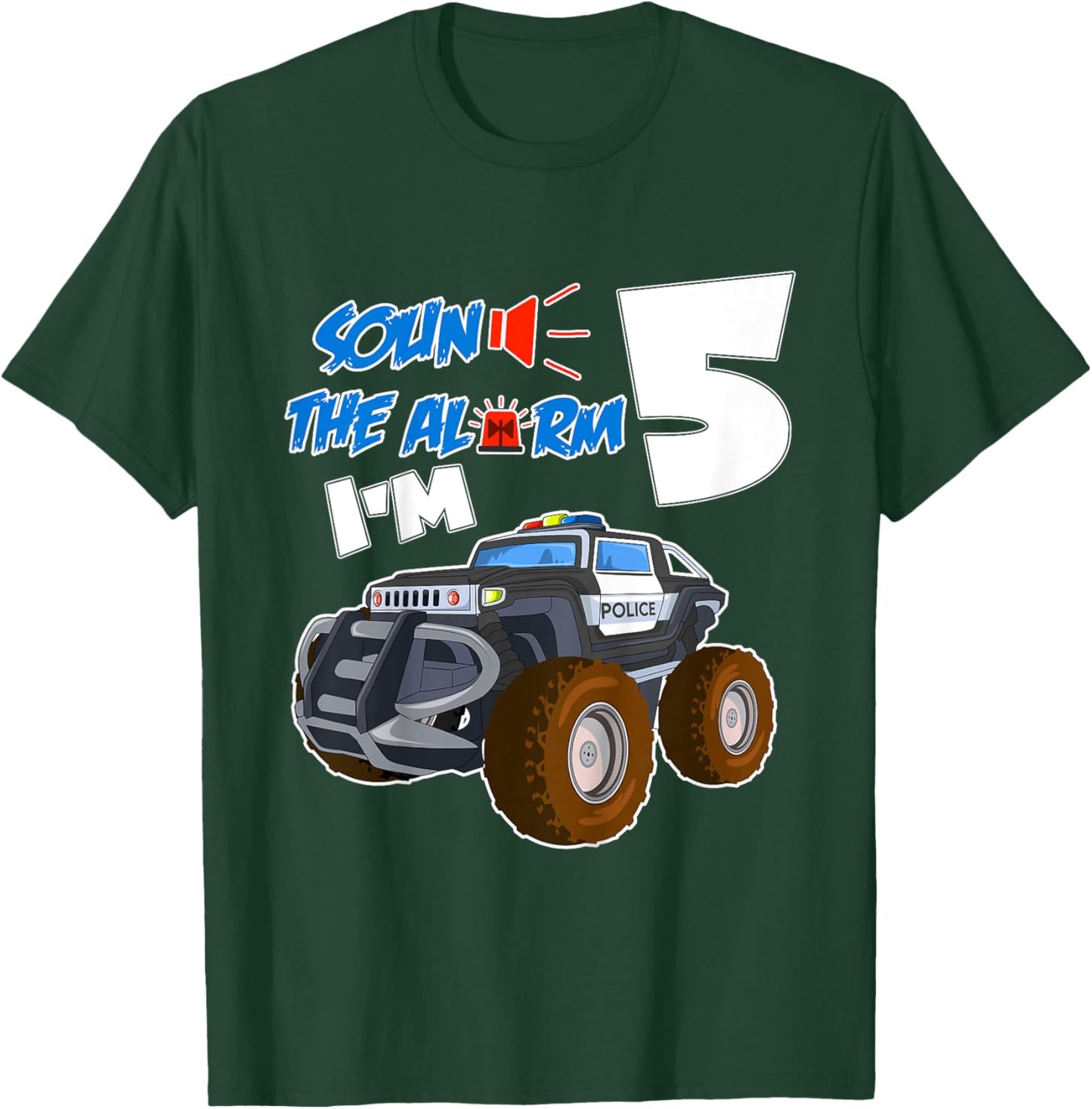 Kids Sound The Alarm I'm 5 Year Old Birthday Boy 5th Birth T-Shirt - T-Shirt | Forest