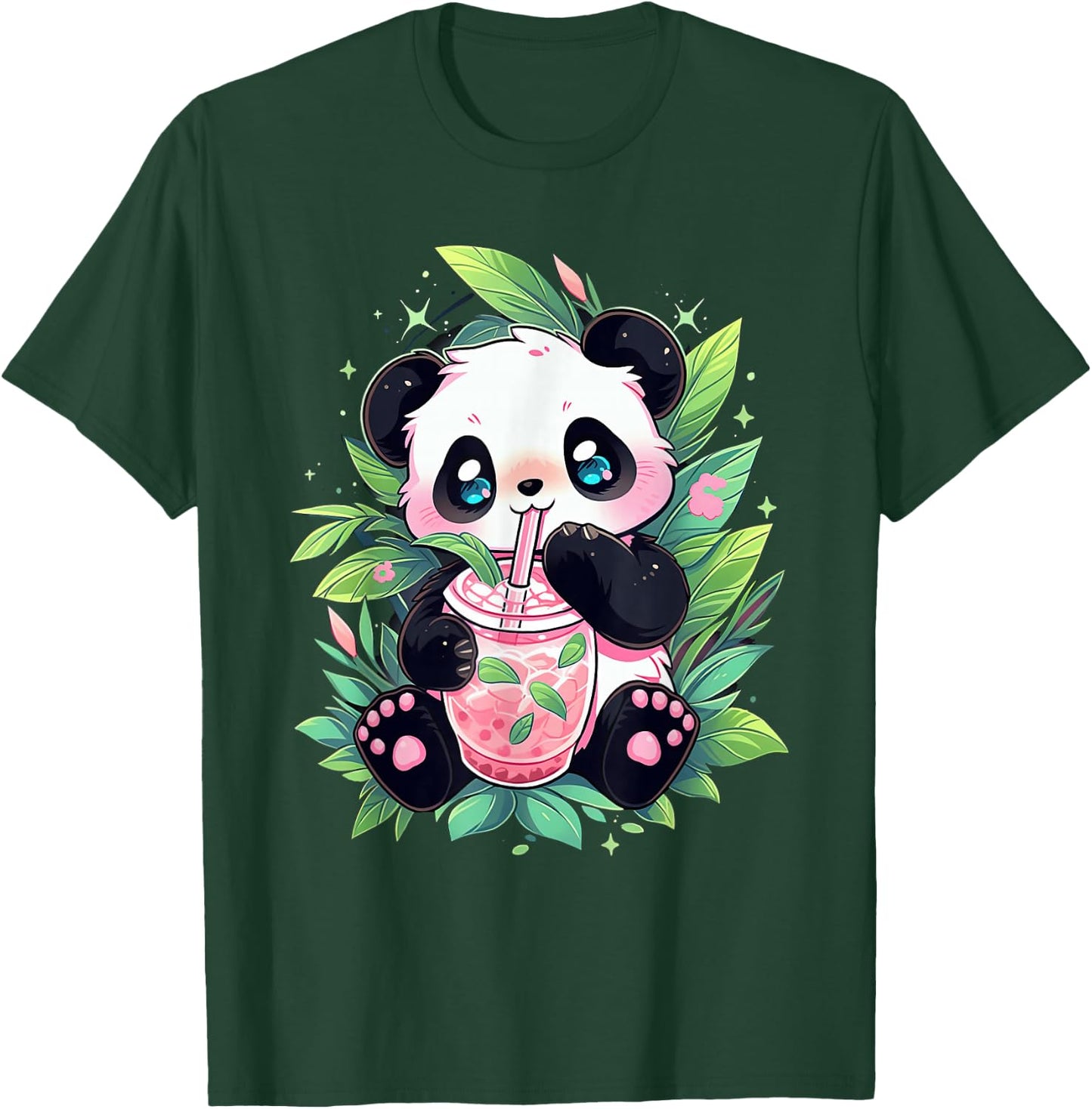 Cute Panda Drinking Bubble Tea Milk Anime Kawaii T-Shirt - T-Shirt | Forest