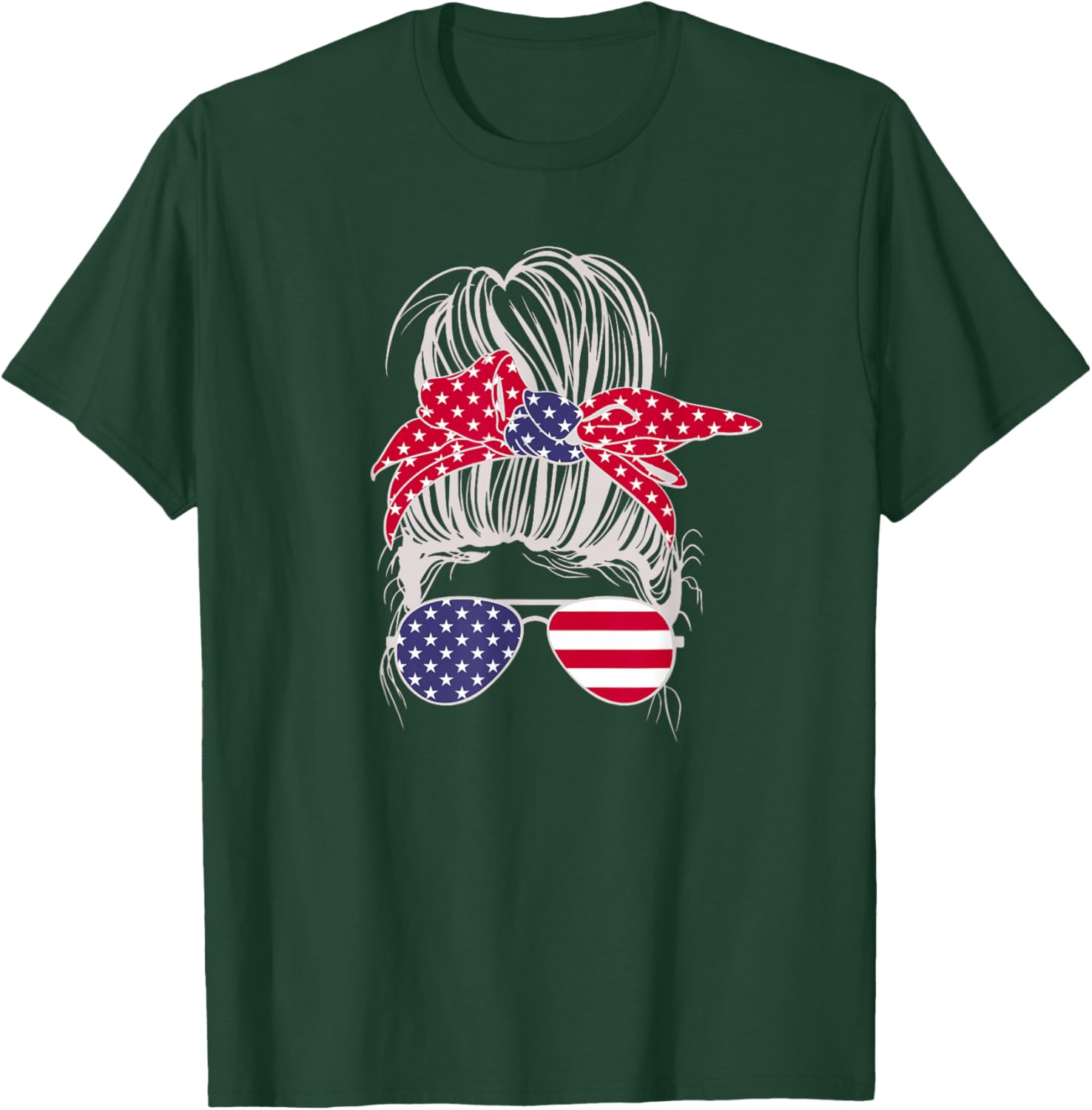 Patriotic Messy Bun Mom Kids Men T-Shirt - T-Shirt | Forest