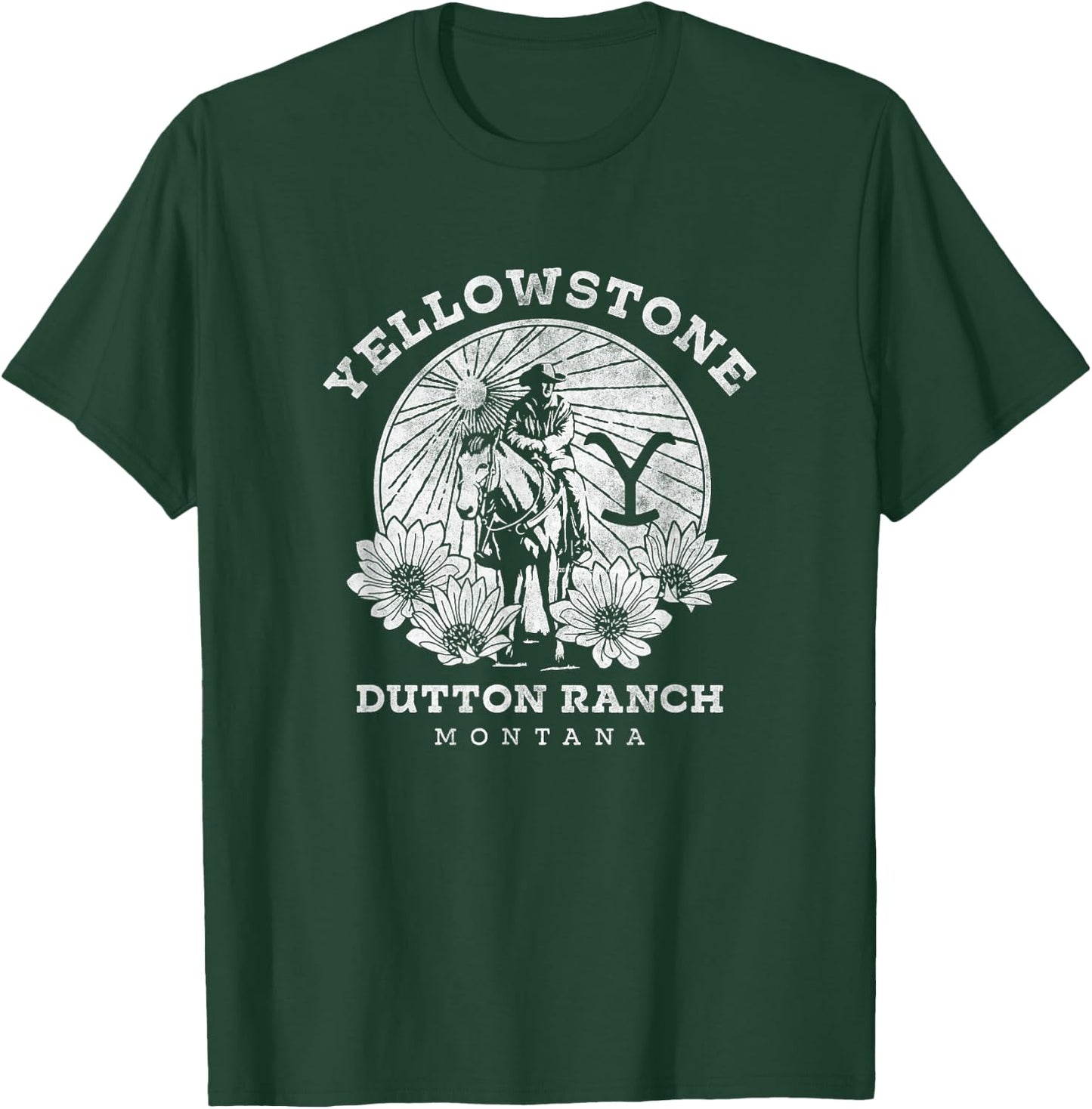 Yellowstone Dutton Ranch Montana Distressed Floral Portrait T-Shirt - T-Shirt | Forest