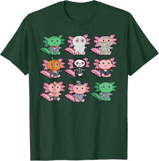 Cute Axolotl Halloween Ghost Mummy Pumpkin Zombie Costume T-Shirt - T-Shirt | Forest