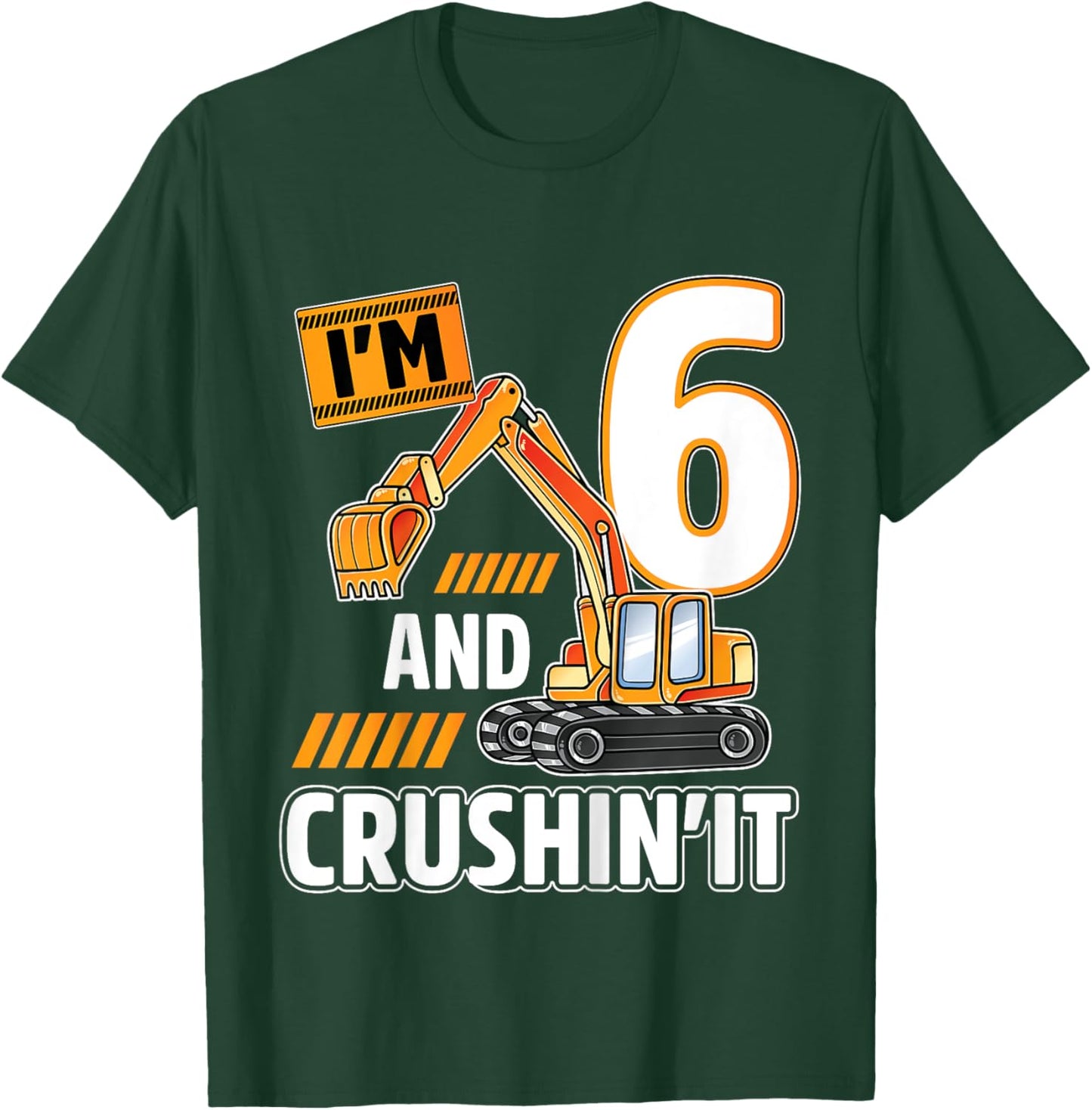 6 year old vehicles construction excavator Birthday 6th T-Shirt - T-Shirt | Forest