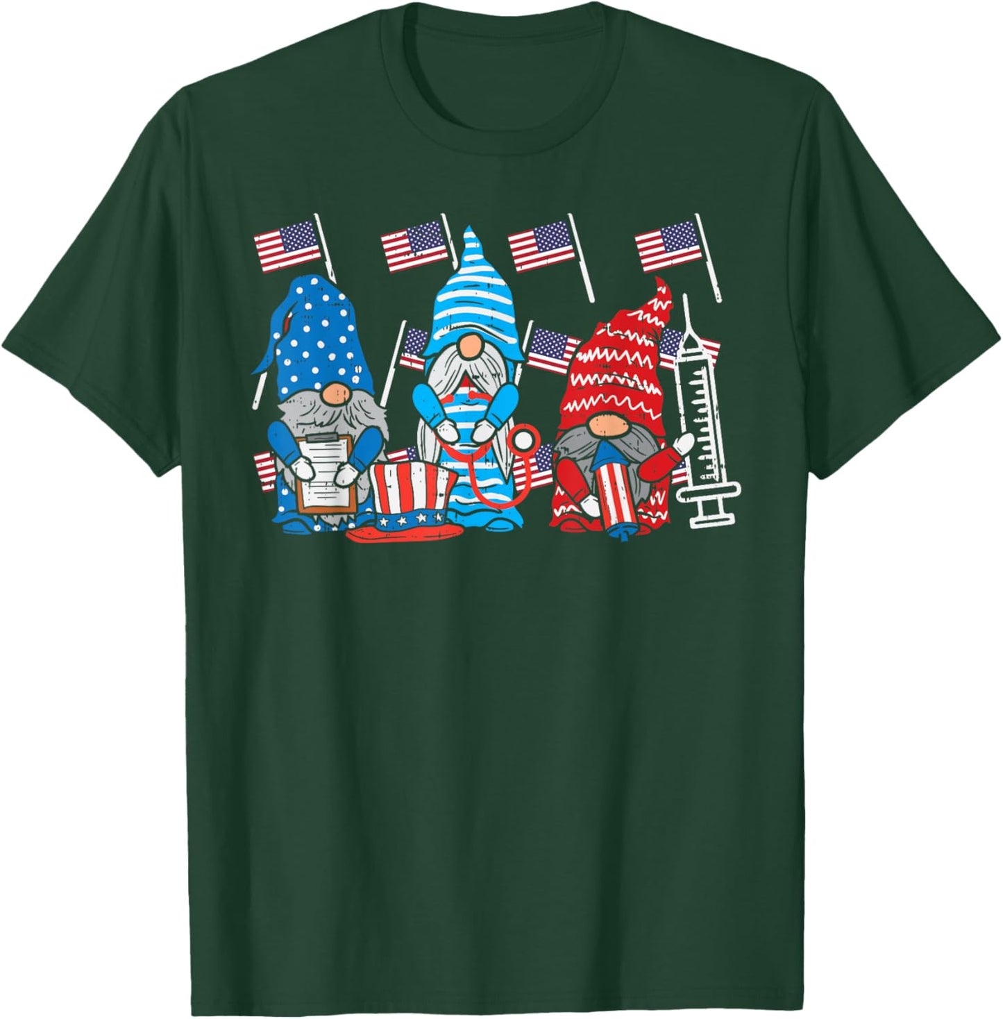 American Gnomes Nurse 4th Of July Scrub Top Patriot Women T-Shirt - T-Shirt | Forest