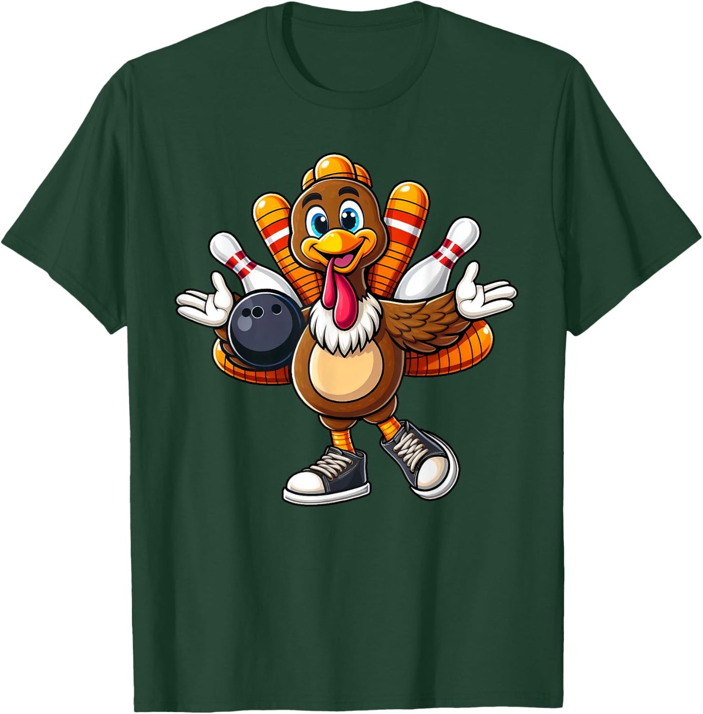 Cool Thanksgiving Bowling Gobble Player Turkey Bowling Funny T-Shirt - T-Shirt | Forest