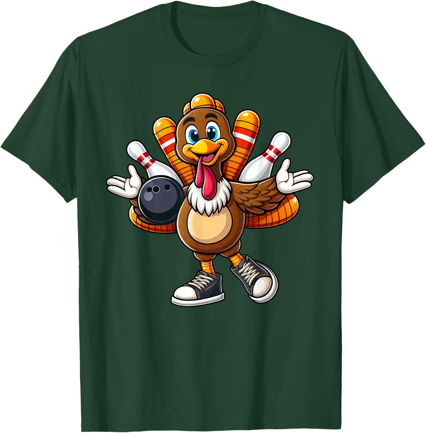 Cool Thanksgiving Bowling Gobble Player Turkey Bowling Funny T-Shirt - T-Shirt | Forest