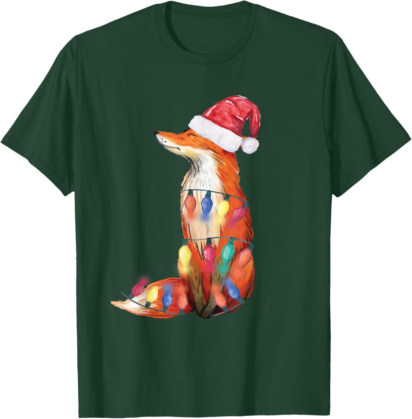 Santa Fox Christmas Lights Fox Lover Christmas Gift T-Shirt - T-Shirt | Forest
