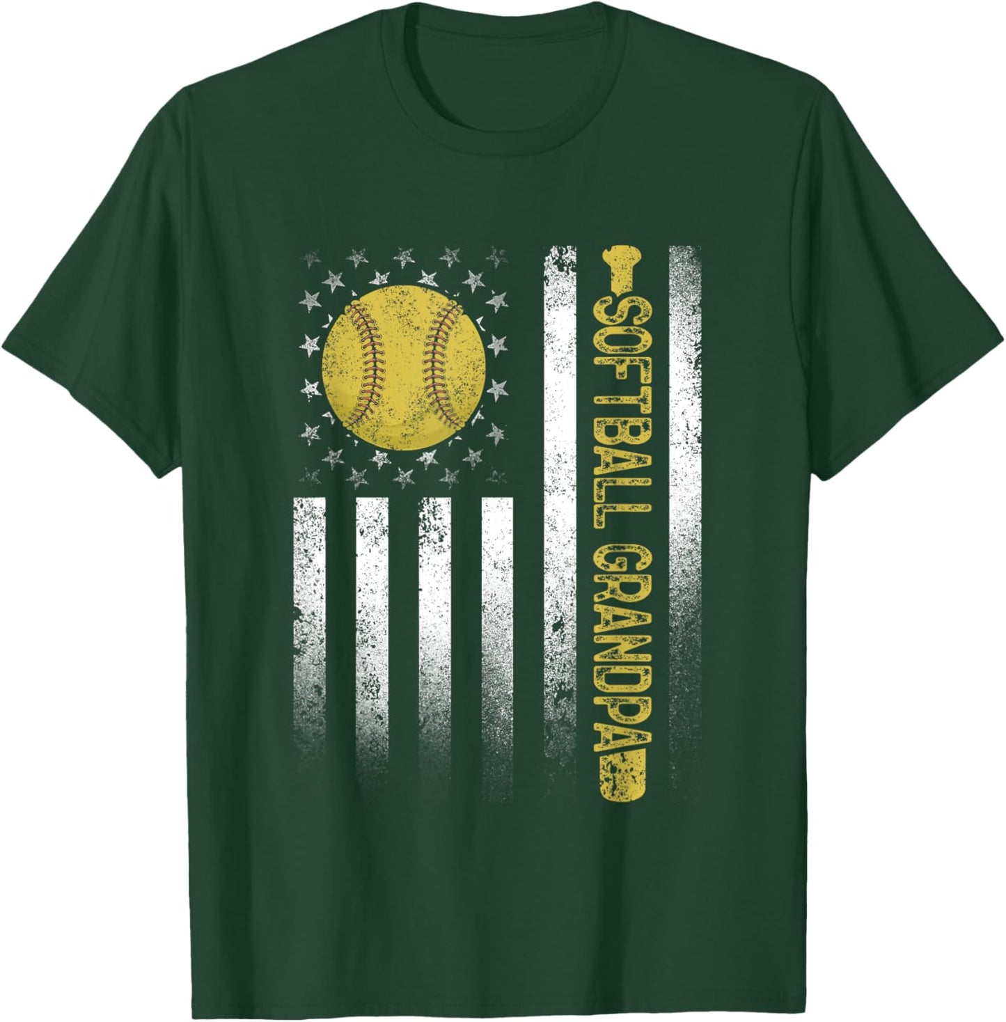Distressed USA American Flag Softball Grandpa Father's Day Kids Men T-Shirt - T-Shirt | Forest
