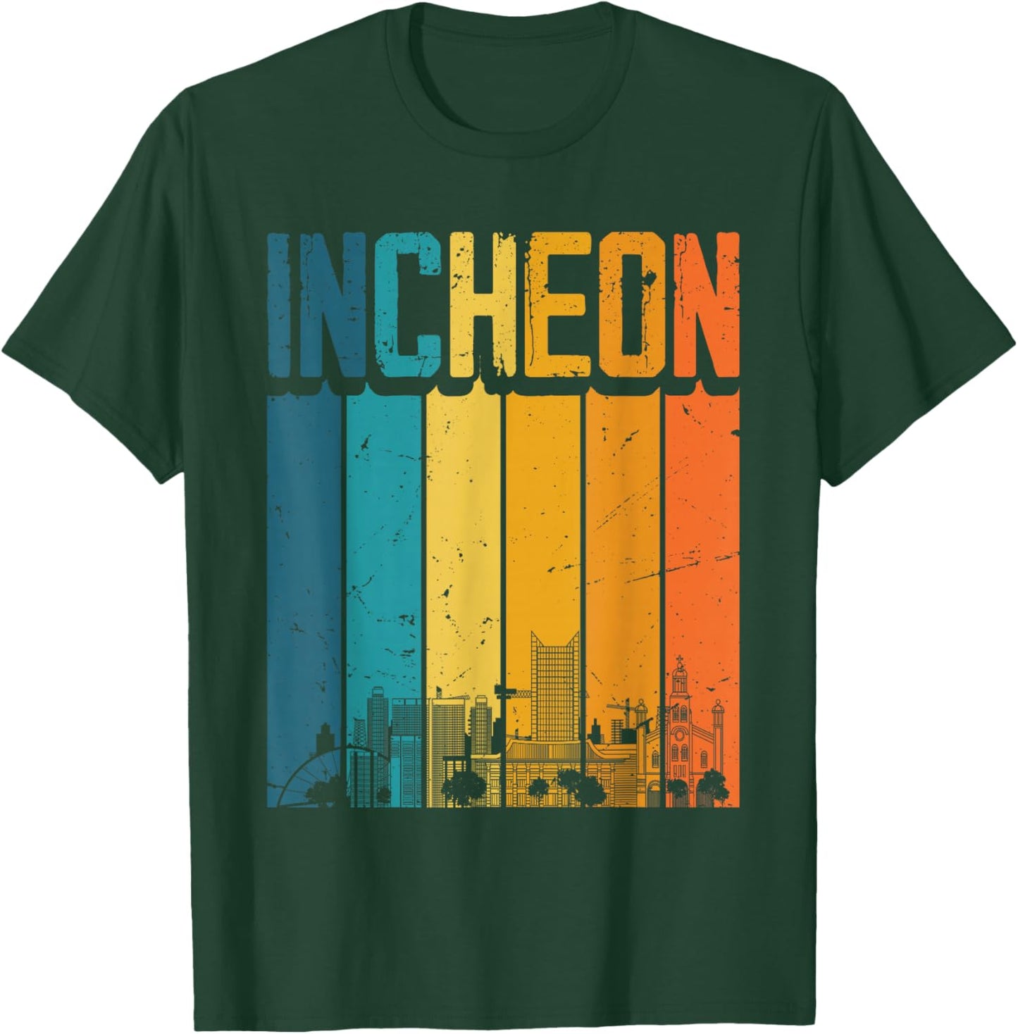 Incheon South Korea Retro Vintage Sunset Skyline Incheon T-Shirt - T-Shirt | Forest