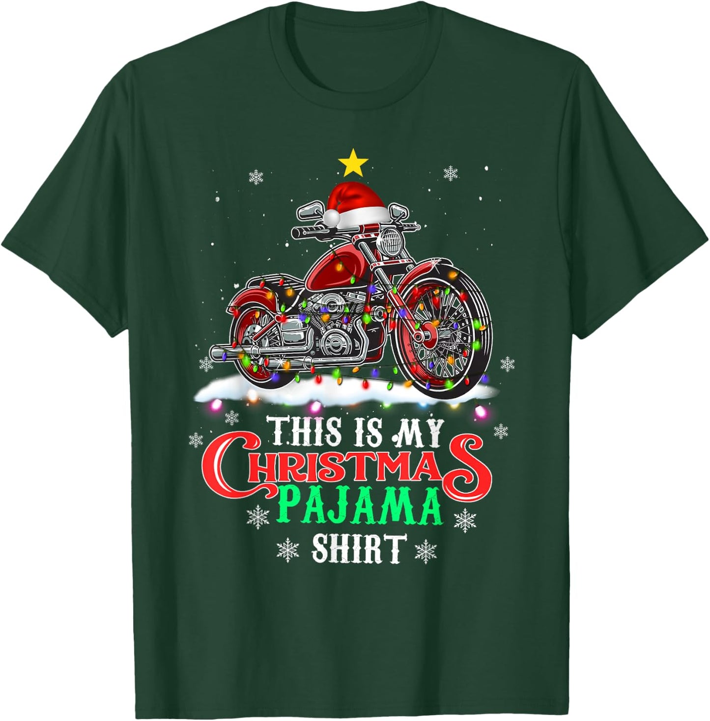 This My Christmas Pajama Shirt Funny Motorcycle Santa Hat T-Shirt - T-Shirt | Forest