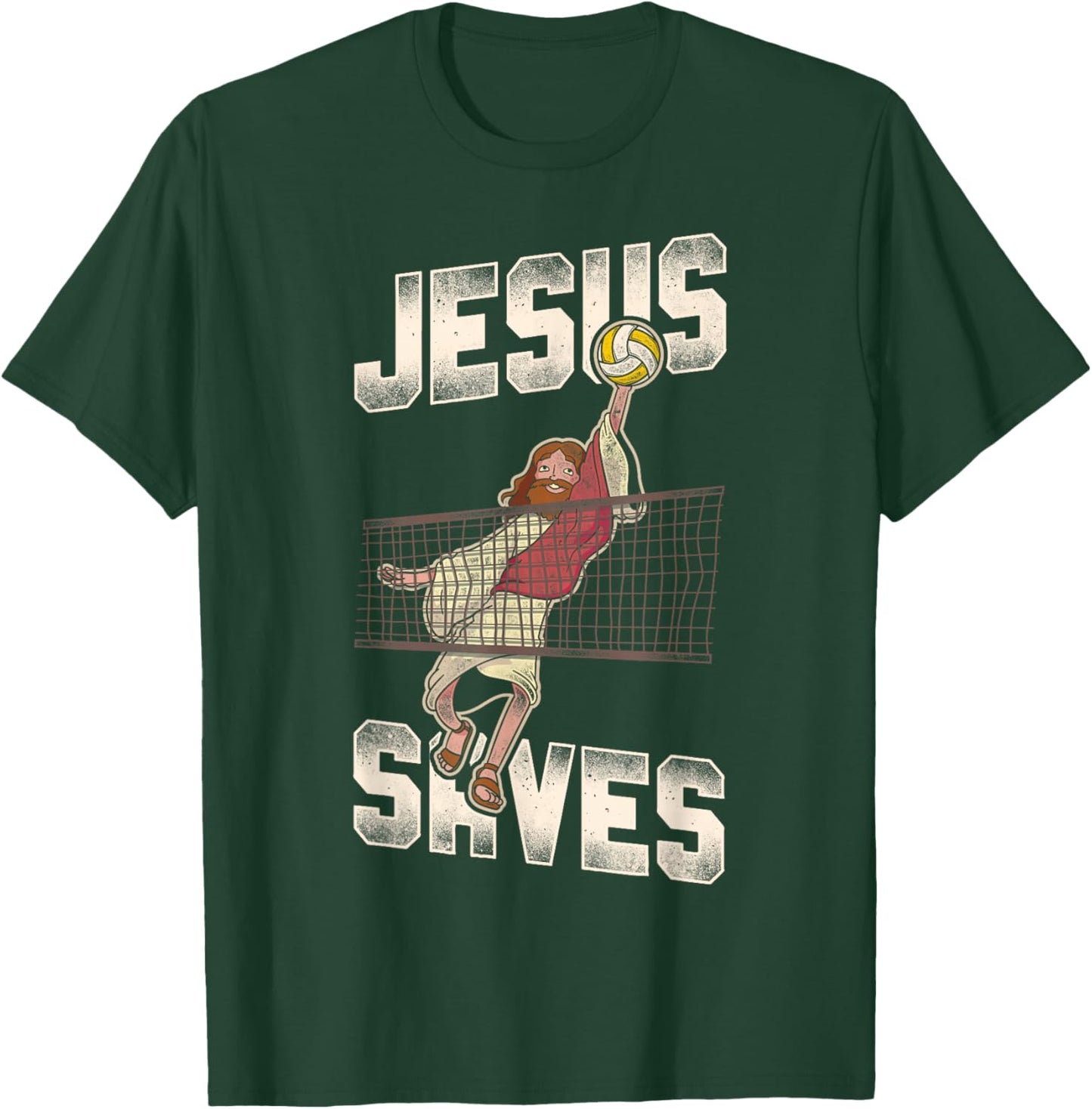 Volleyball Player Team Jesus Vintage Jesus Saves T-Shirt - T-Shirt | Forest