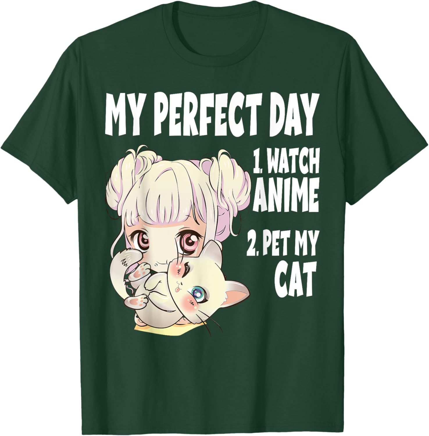 Funny My Perfect day Anime and Cat Lover Manga T-Shirt - T-Shirt | Forest