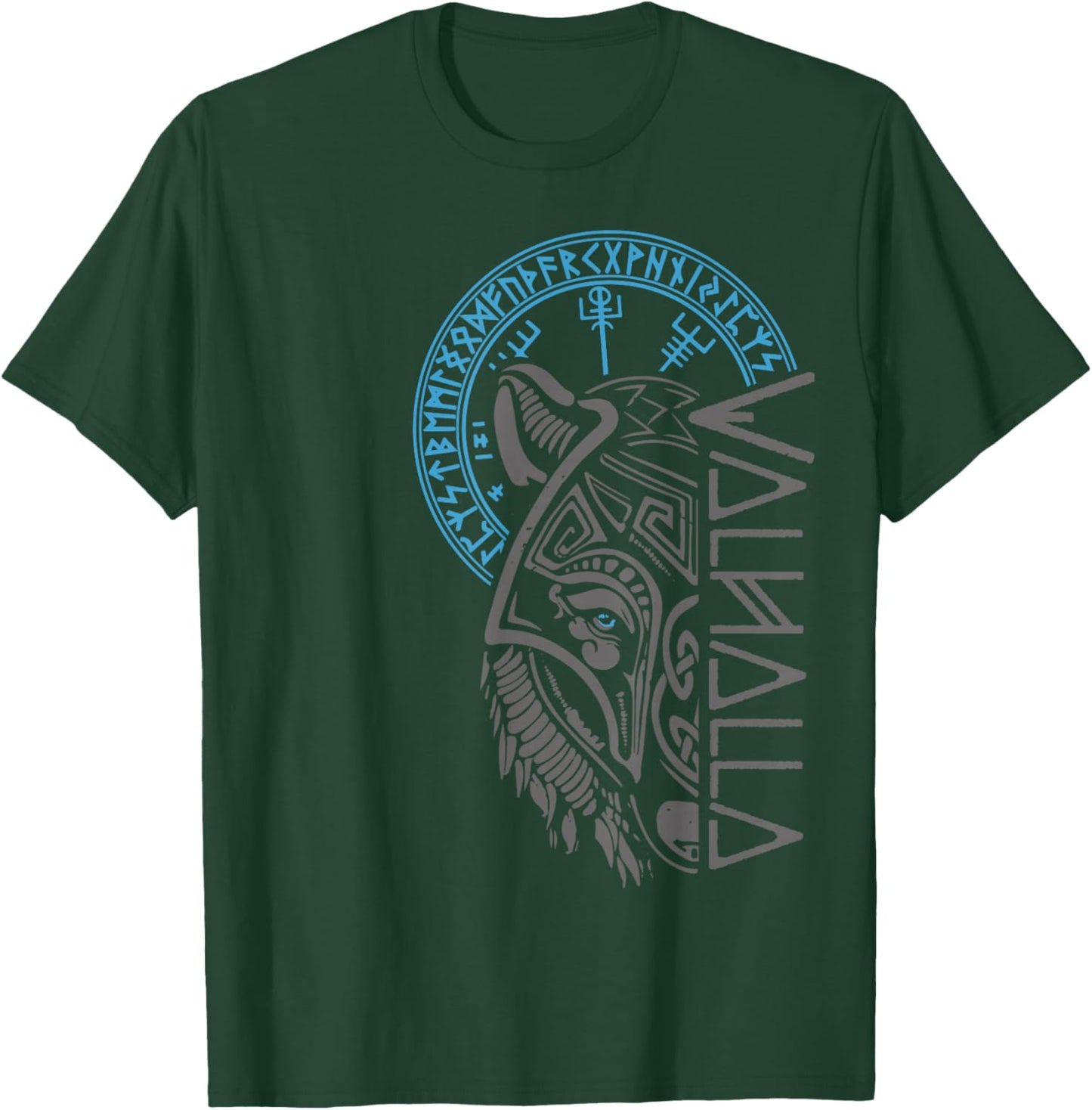 Valhalla Wolf Mask Odin Runes Norse Compass Viking Small T-Shirt - T-Shirt | Forest