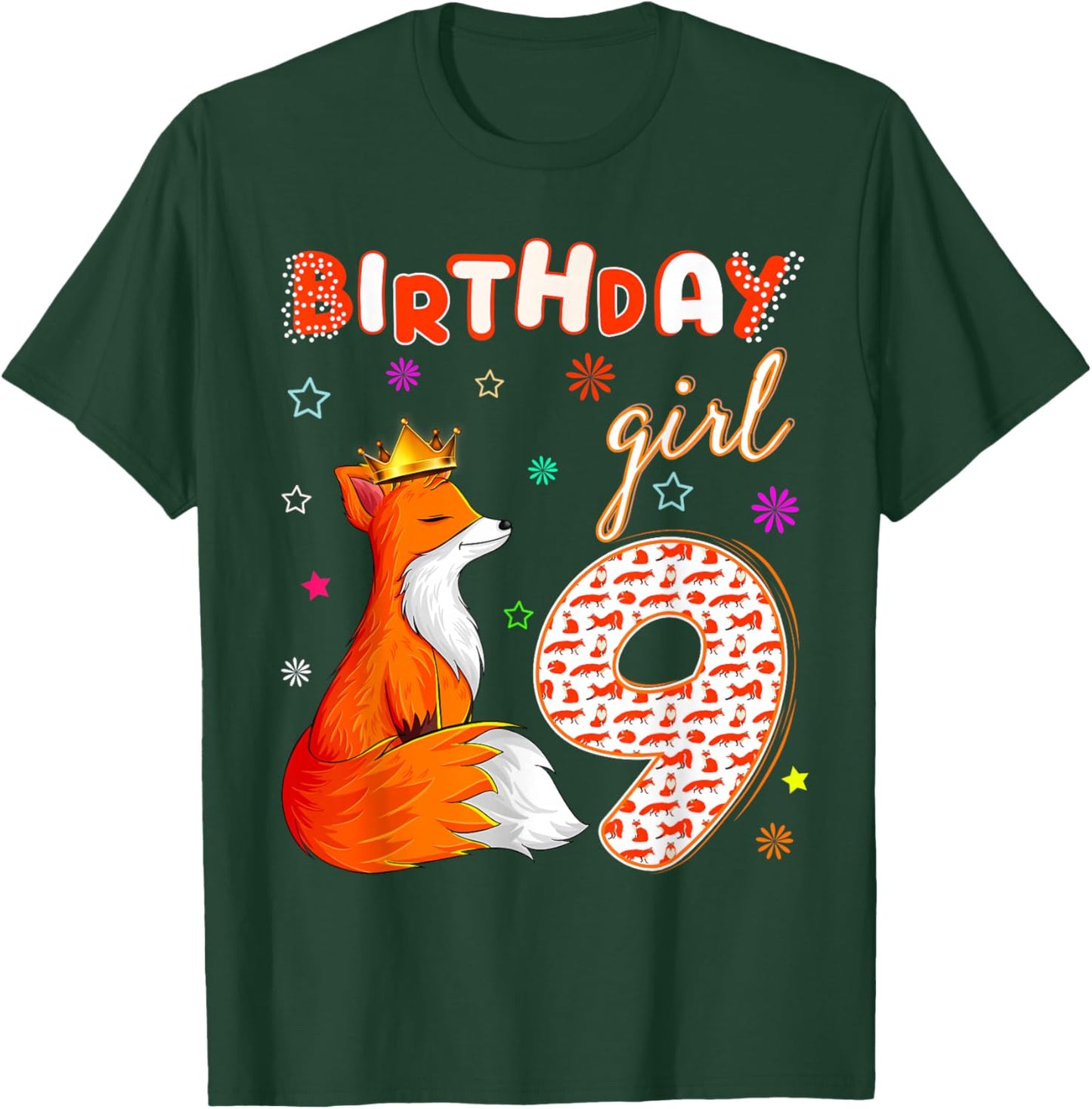 Animal Lovers 9th Birthday Girl Fox B-day 9 year old T-Shirt - T-Shirt | Forest