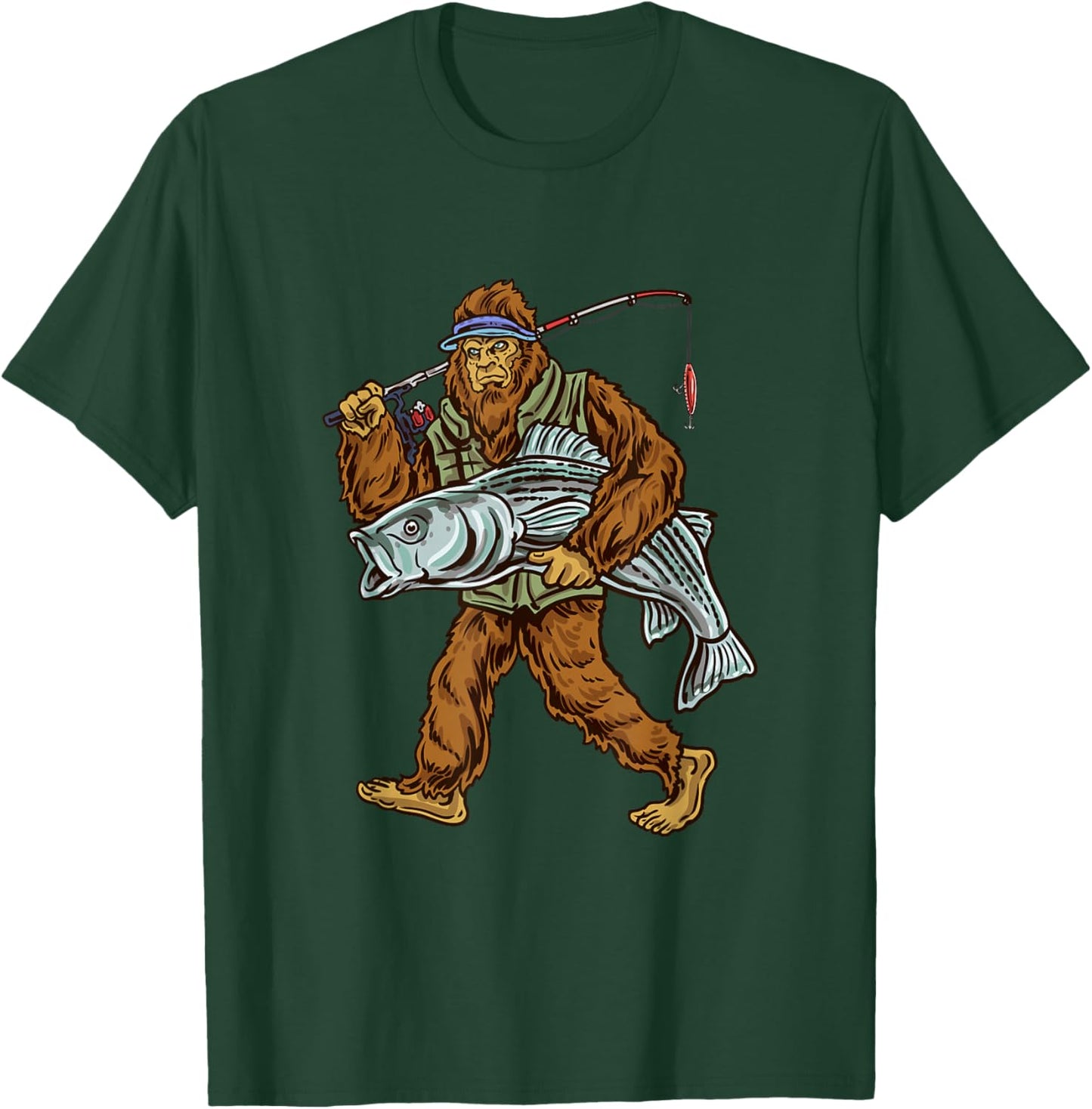 Striper Fishing Bigfoot Striped Bass Fishermen T-Shirt - T-Shirt | Forest