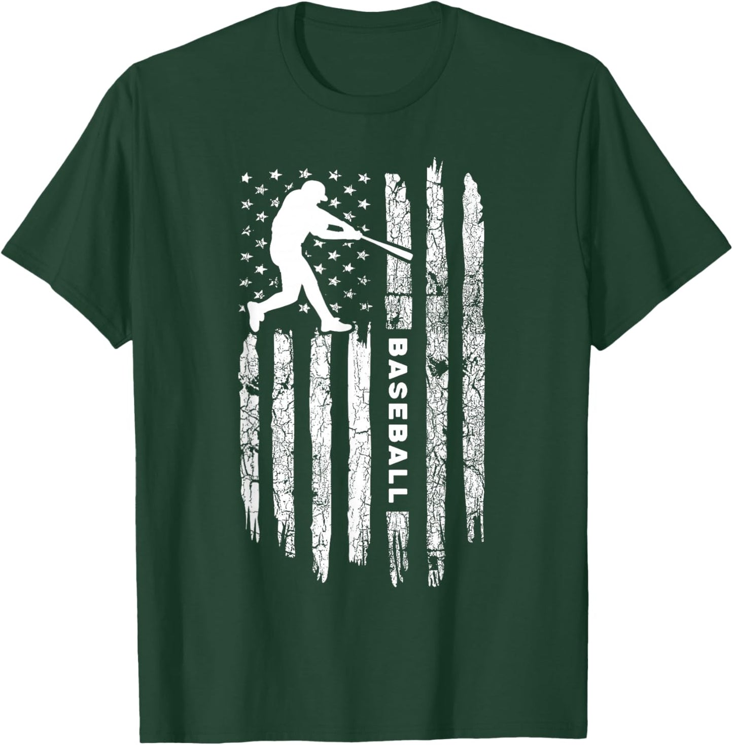 American Flag Baseball Apparel - Vintage Baseball T-Shirt - T-Shirt | Forest