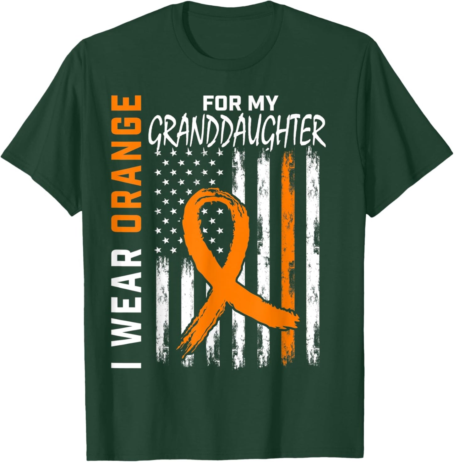 Orange For My Granddaughter Leukemia Cancer Awareness Flag T-Shirt - T-Shirt | Forest