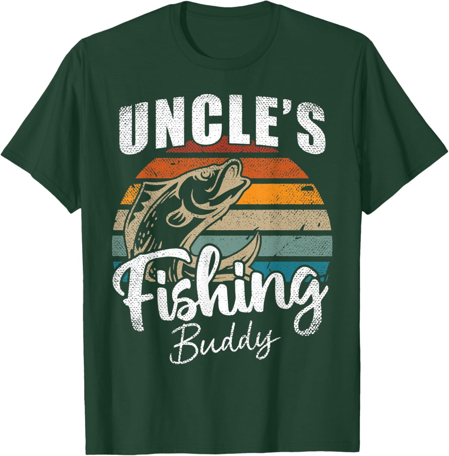 Vintage Uncle's Fishing Buddy Kids Funny Retro Sunset fish T-Shirt - T-Shirt | Forest
