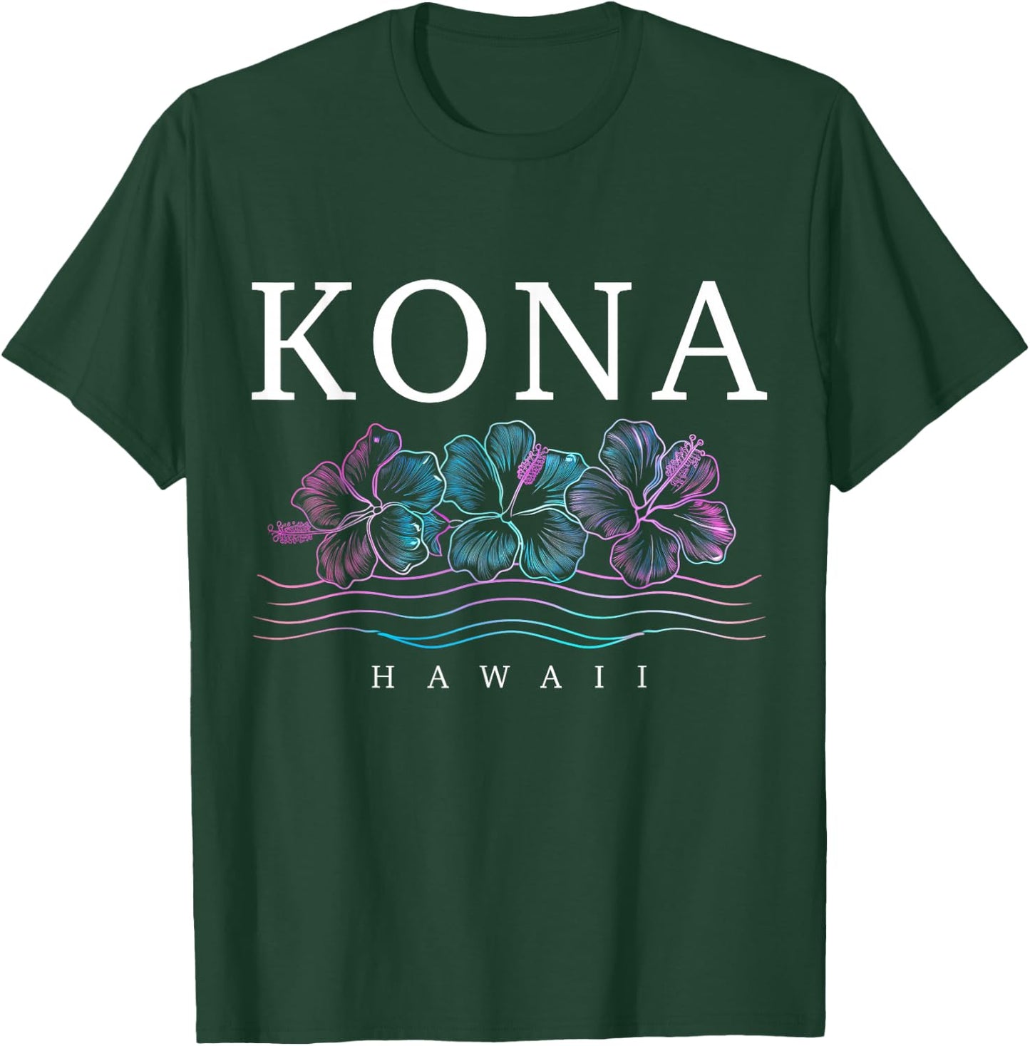Kona Hawaii Hawaiian Hibiscus Flowers Surfer Souvenir T-Shirt - T-Shirt | Forest