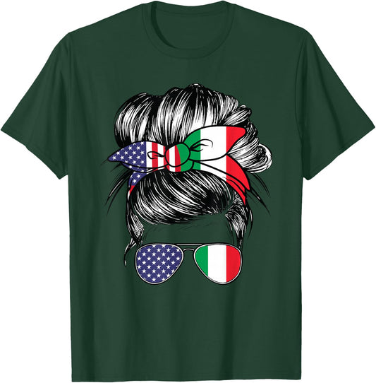 Italy Flag American Women Girl USA Heritage Italian T-Shirt - T-Shirt | Forest
