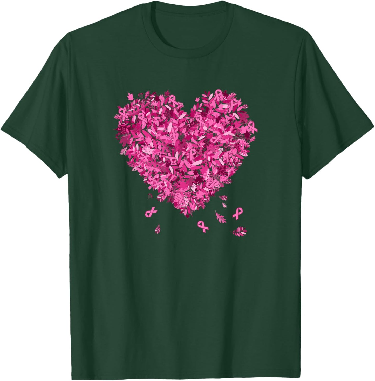 In October We Wear Pink Breast Cancer Leaves Heart T-Shirt - T-Shirt | Forest