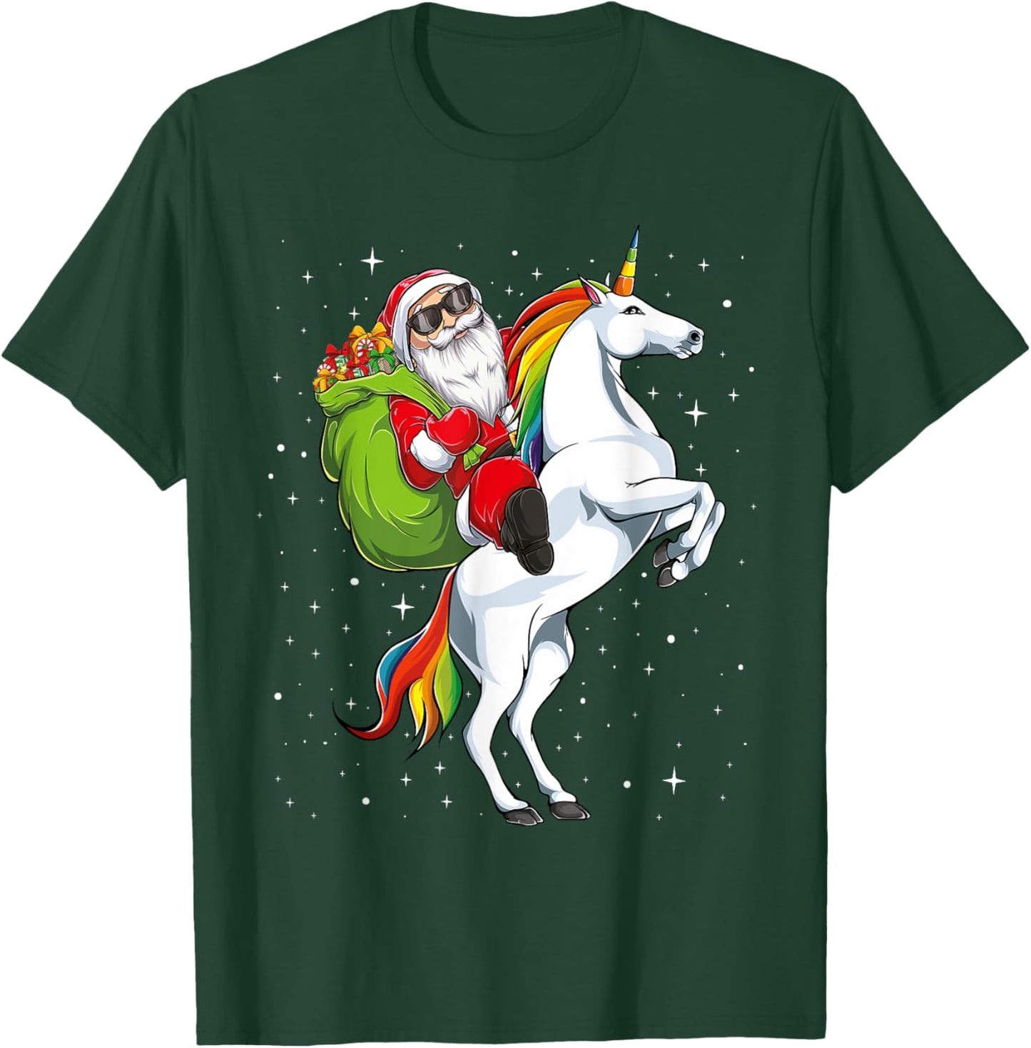 Christmas Santa Riding Unicorn horse Girls Kids Women pajama T-Shirt - T-Shirt | Forest