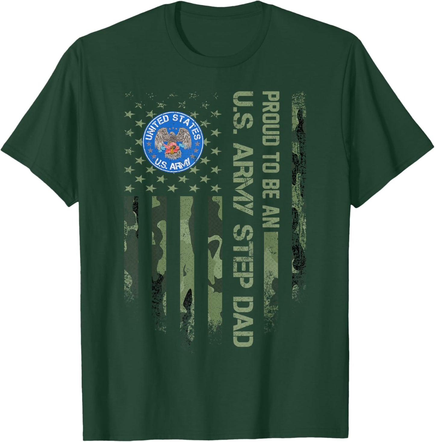 Vintage USA American Camo Flag Proud To Be An Army Step Dad T-Shirt - T-Shirt | Forest