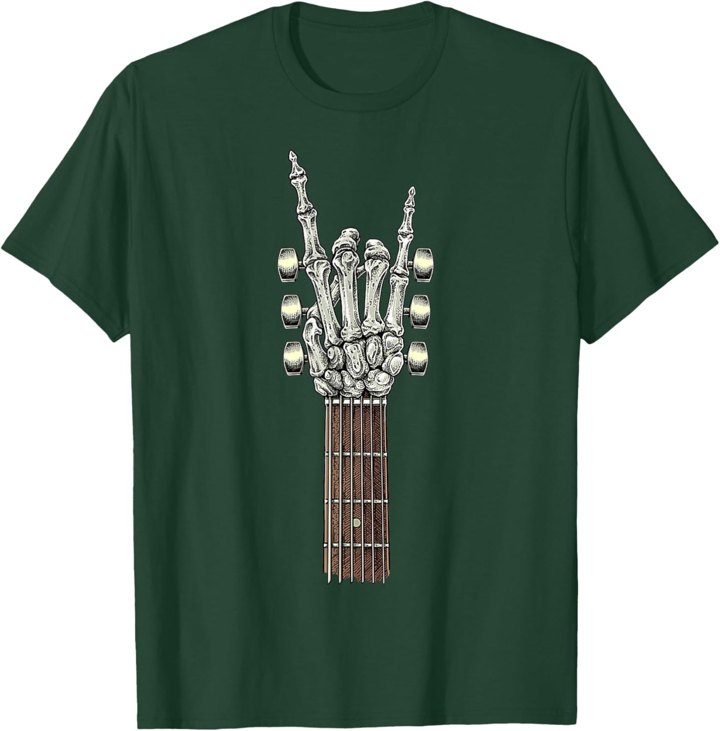 Rock On Guitar Neck with A Sweet Rock & Roll Skeleton Hand T-Shirt - T-Shirt | Forest