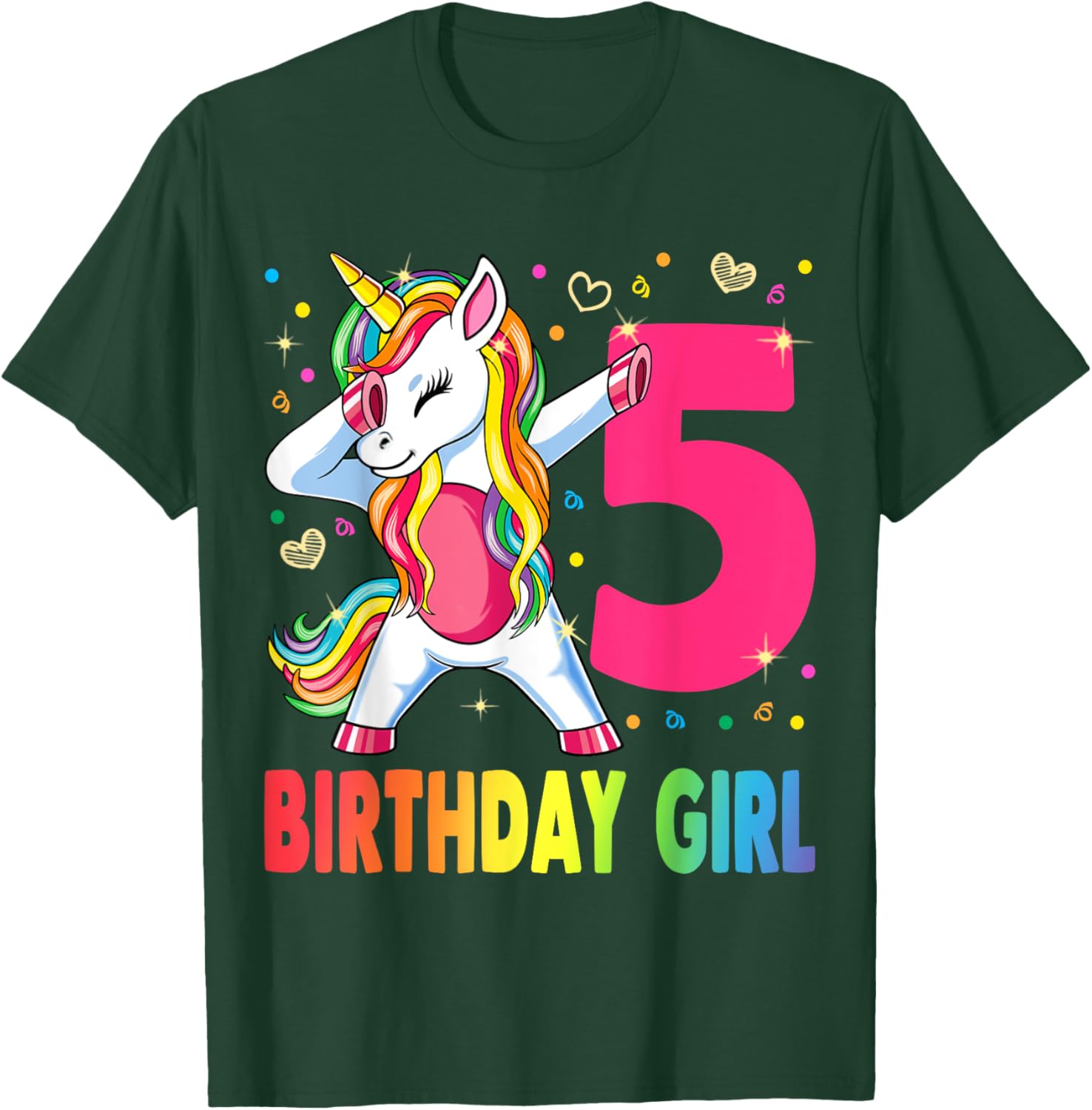 5 Years Old Unicorn Dabbing 5th Birthday Girl Unicorn Party T-Shirt - T-Shirt | Forest