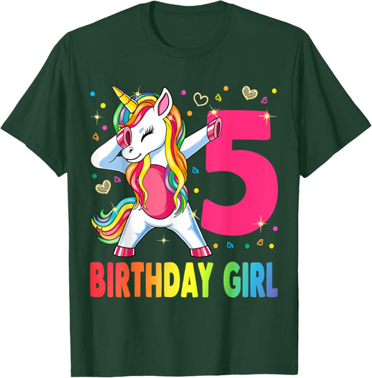 5 Years Old Unicorn Dabbing 5th Birthday Girl Unicorn Party T-Shirt - T-Shirt | Forest
