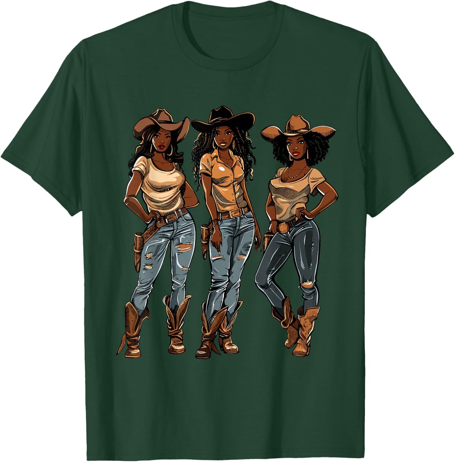 Black African American Cowgirl Western Country Texas Rodeo T-Shirt - T-Shirt | Forest