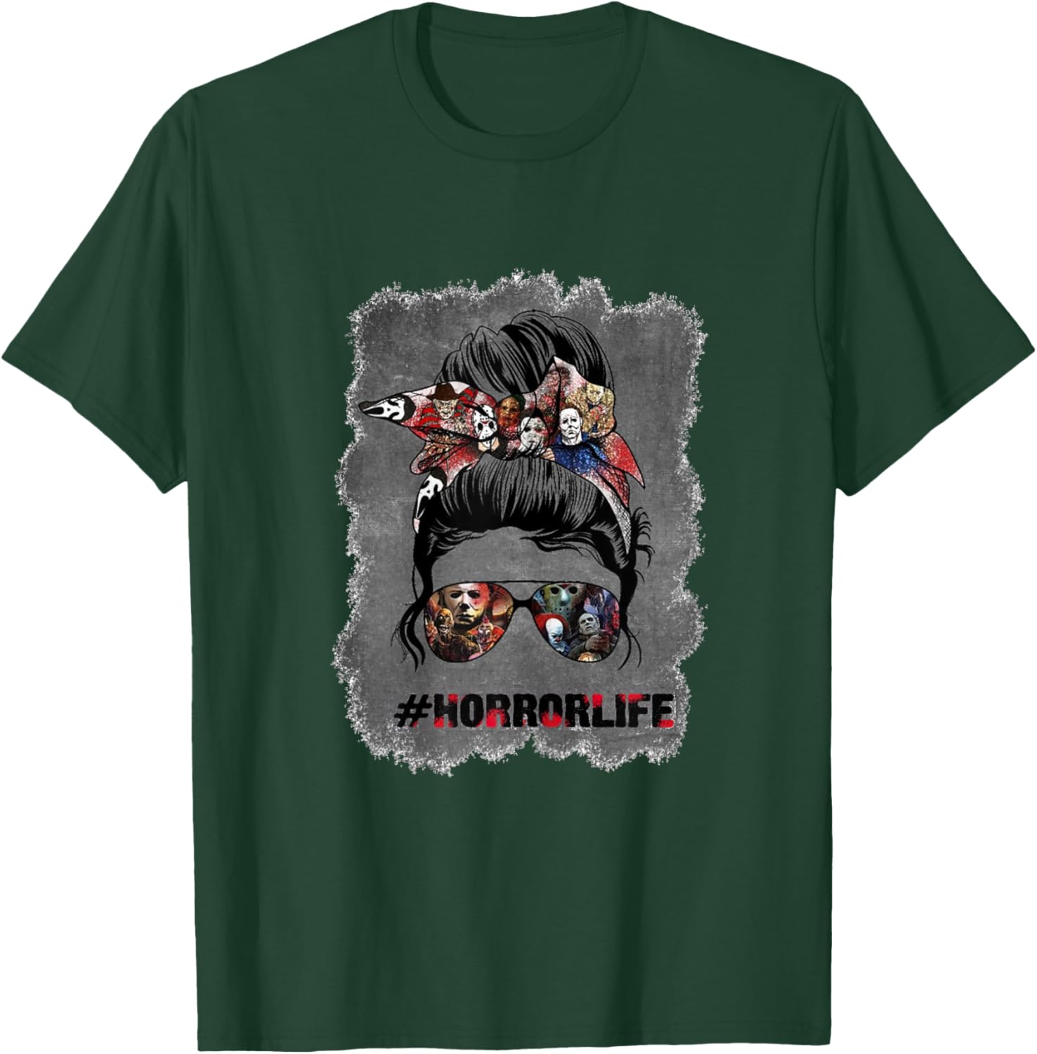 Messy Bun Horror Life Mom Halloween T-Shirt - T-Shirt | Forest