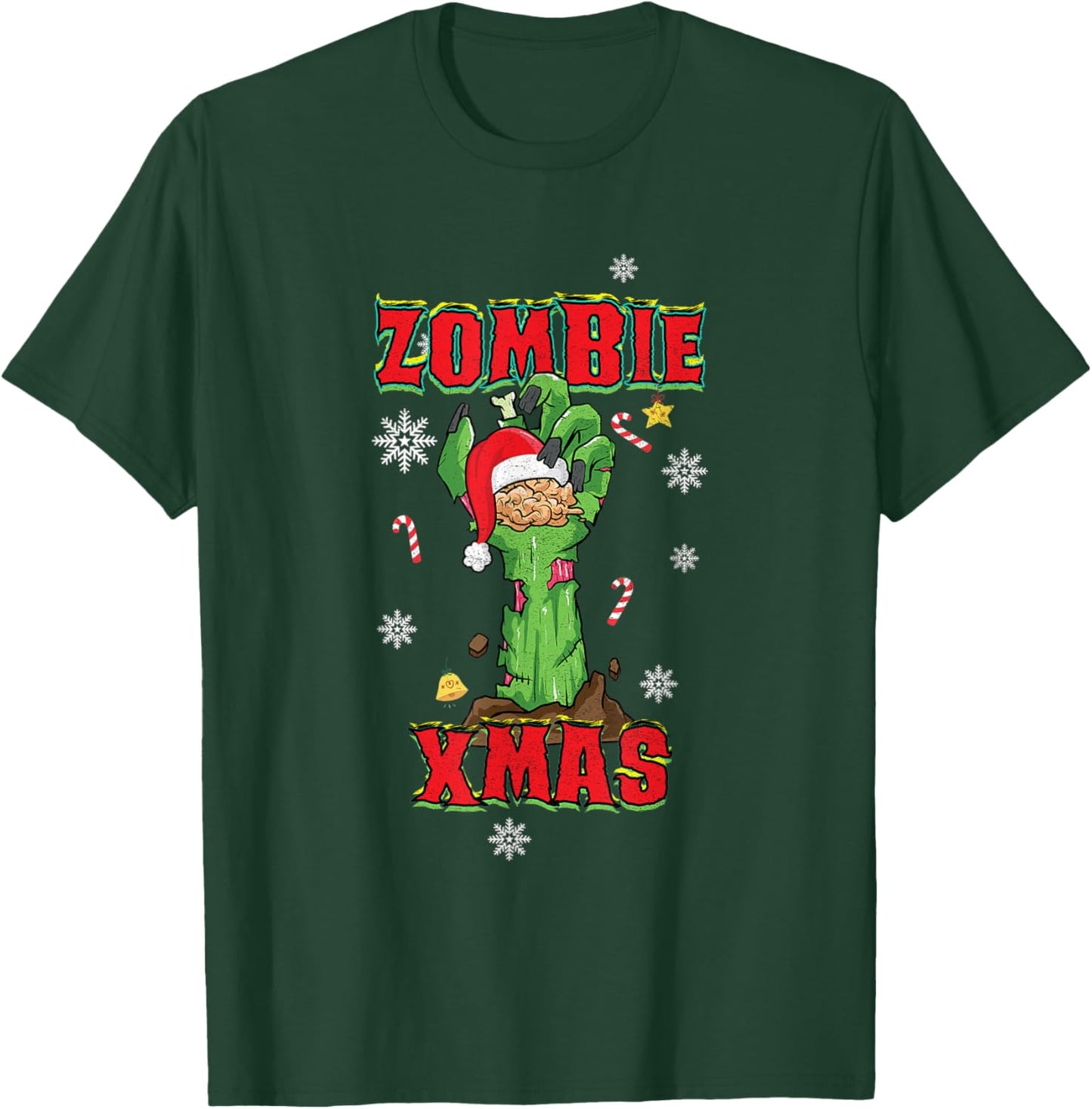 Zombie Xmas Merry Halloween Christmas Brains Zombie Hand T-Shirt - T-Shirt | Forest