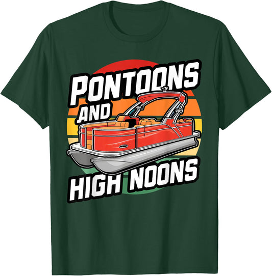 Pontoons And High Noons, Funny Meme Sunset Summer Boat Party Men Women T-Shirt - T-Shirt | Forest