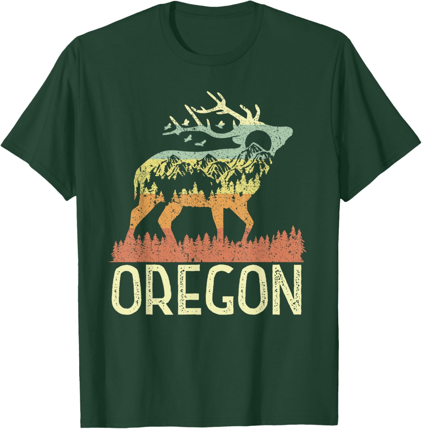 Oregon Retro Mountain Vintage Elk Hiking Men Women T-Shirt - T-Shirt | Forest