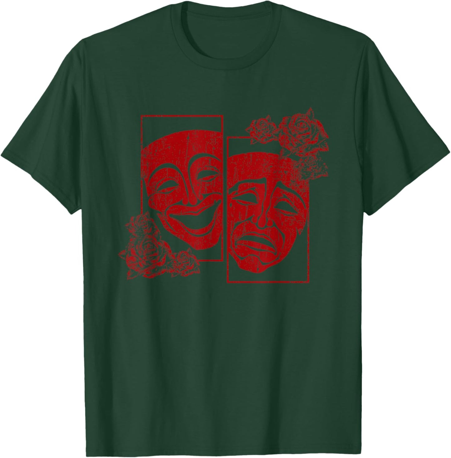 Theatre Mask Drama Comedy Soft Grunge Red Roses Aresthetic T-Shirt - T-Shirt | Forest